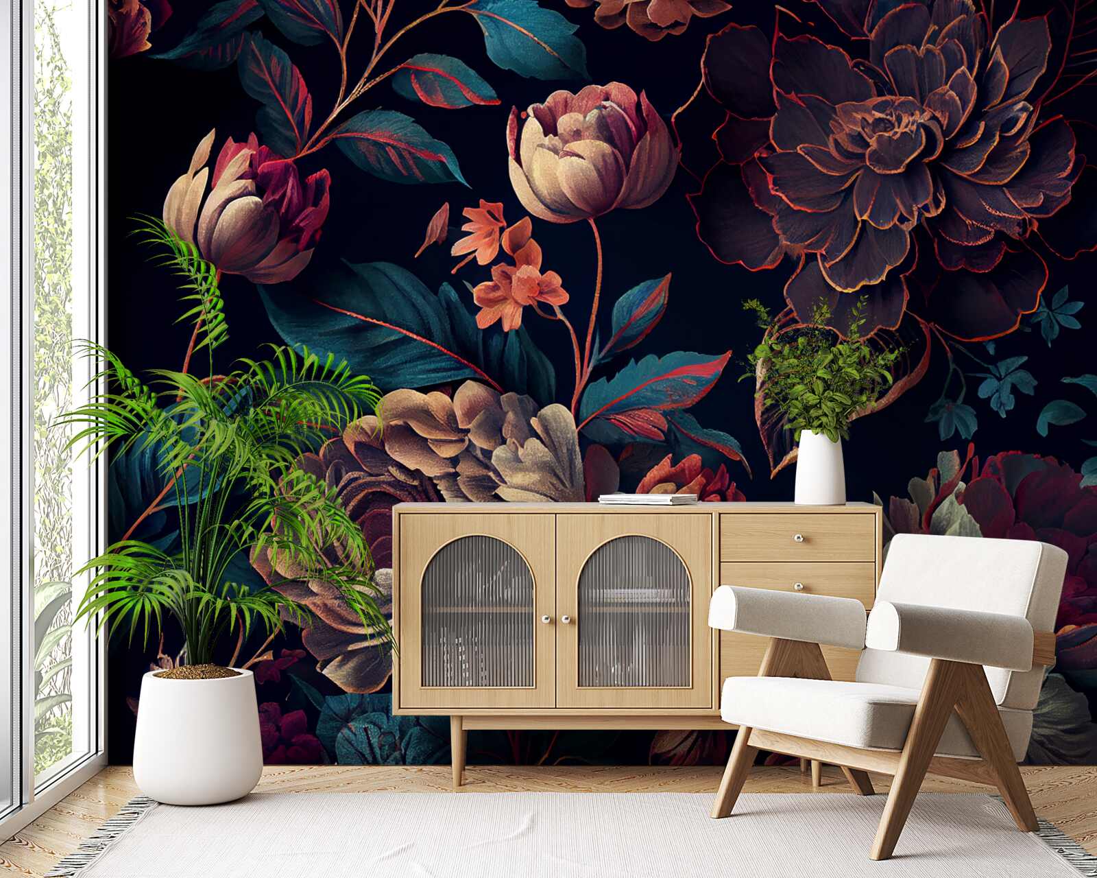 Фотошпалери суміш темних красивих квітів