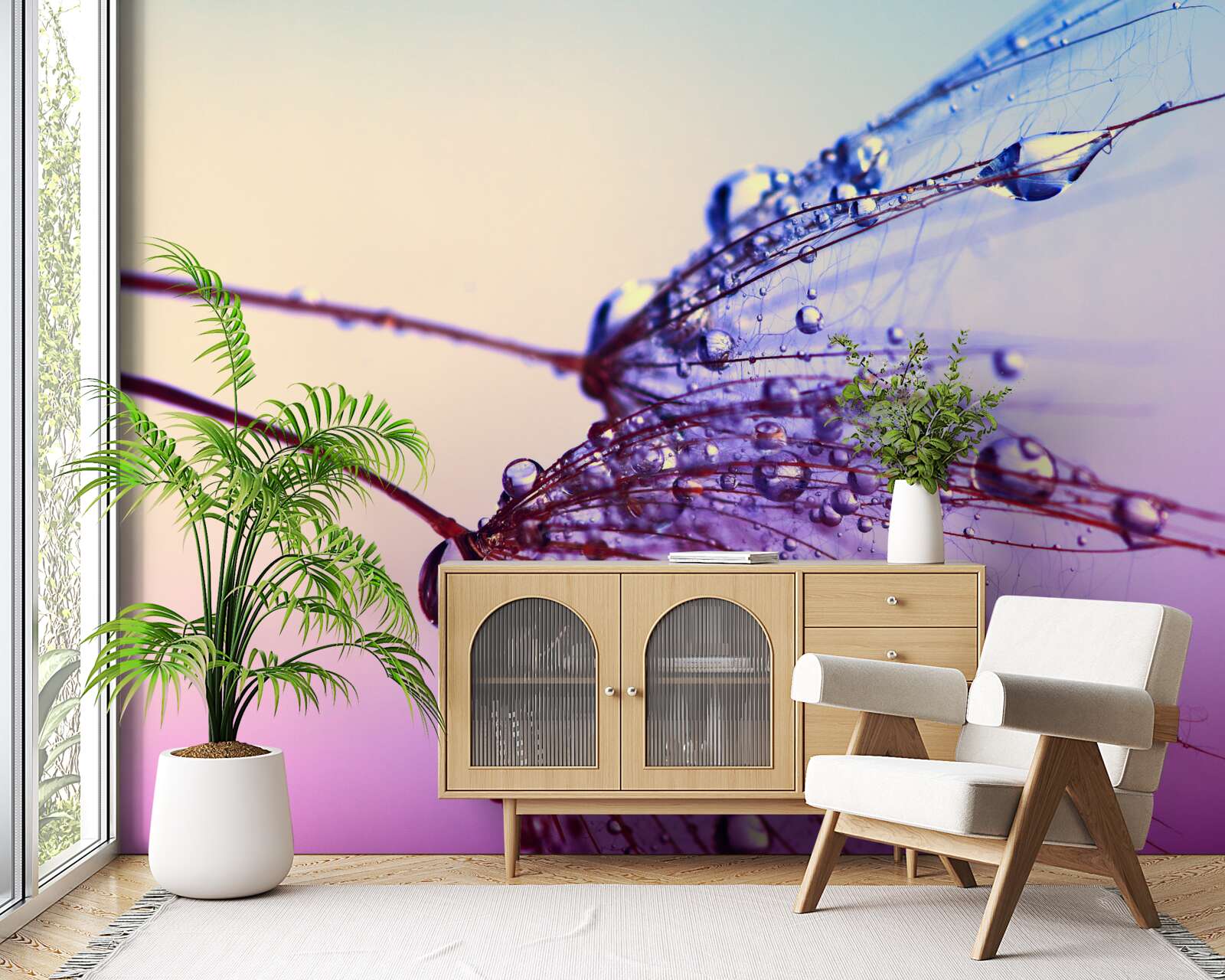 Фотошпалери на заході сонця краплі роси прикрашають кульбабу