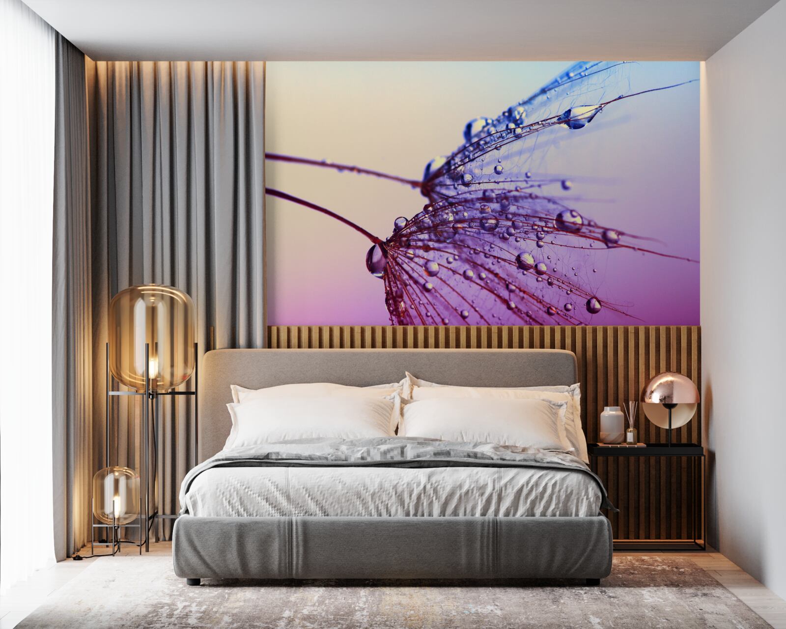 Фотошпалери на заході сонця краплі роси прикрашають кульбабу