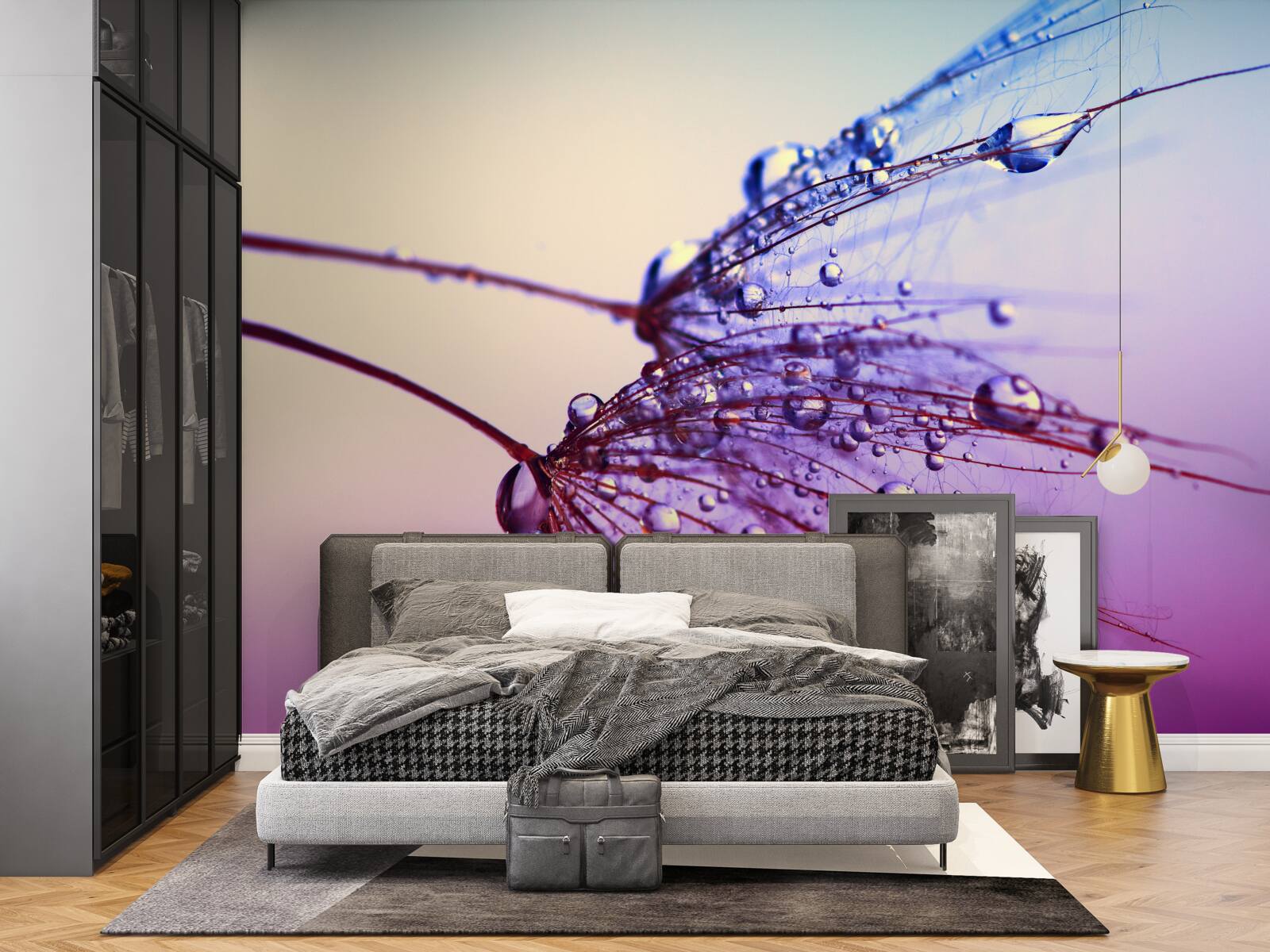 Фотошпалери на заході сонця краплі роси прикрашають кульбабу