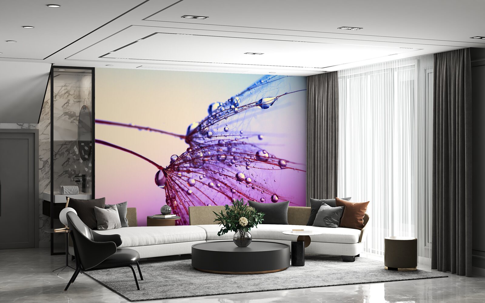 Фотошпалери на заході сонця краплі роси прикрашають кульбабу