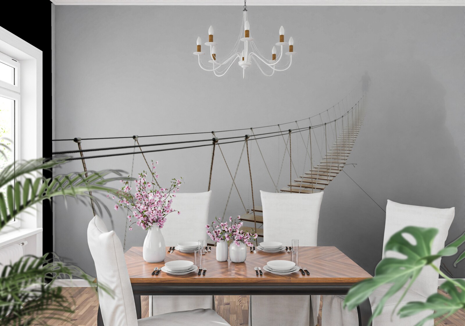 Фотошпалери туман над підвісним мостом