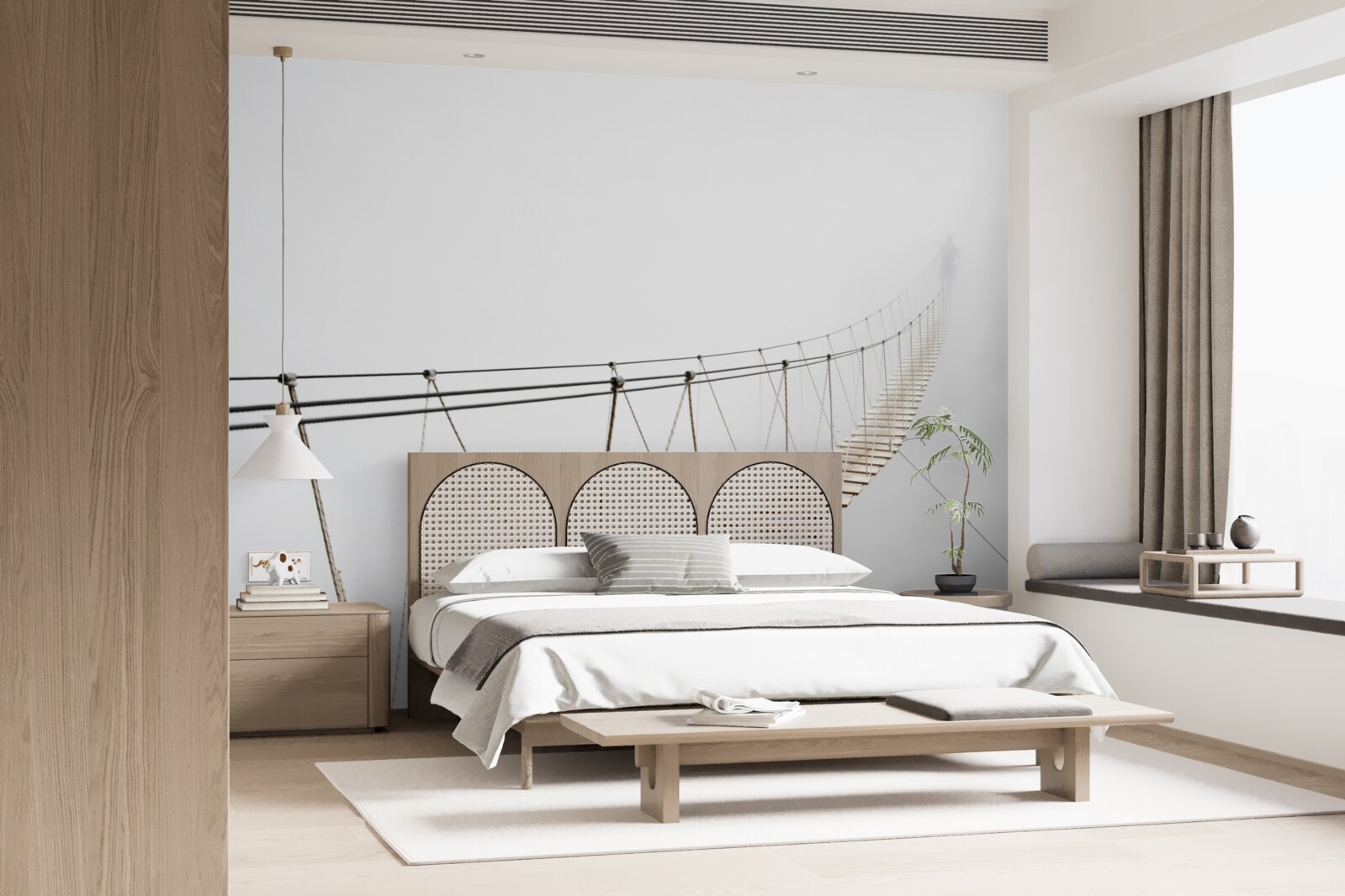 Фотошпалери туман над підвісним мостом