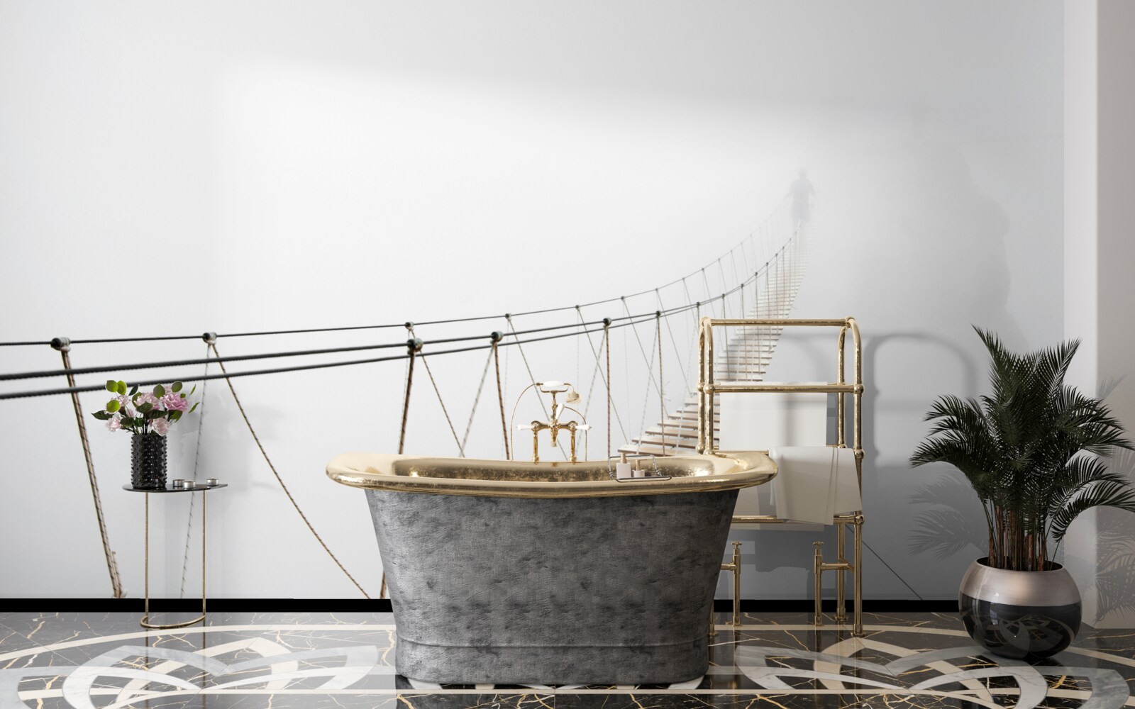 Фотошпалери туман над підвісним мостом