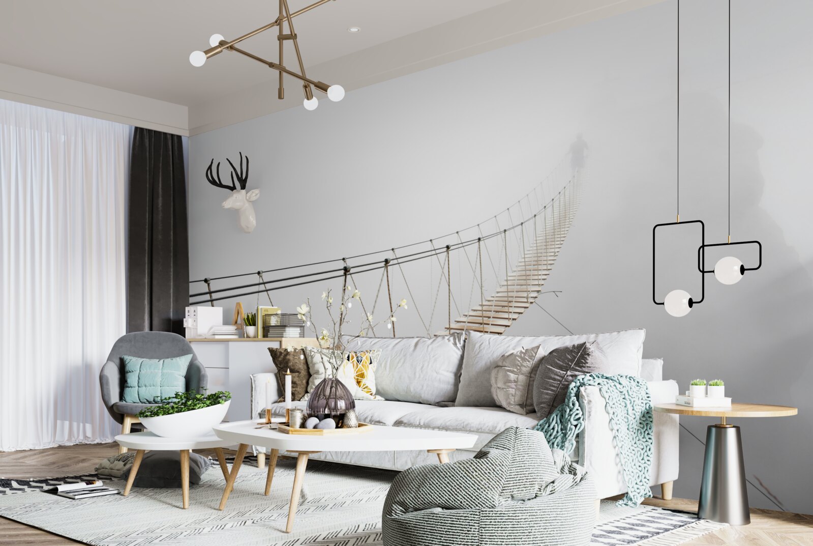 Фотошпалери туман над підвісним мостом