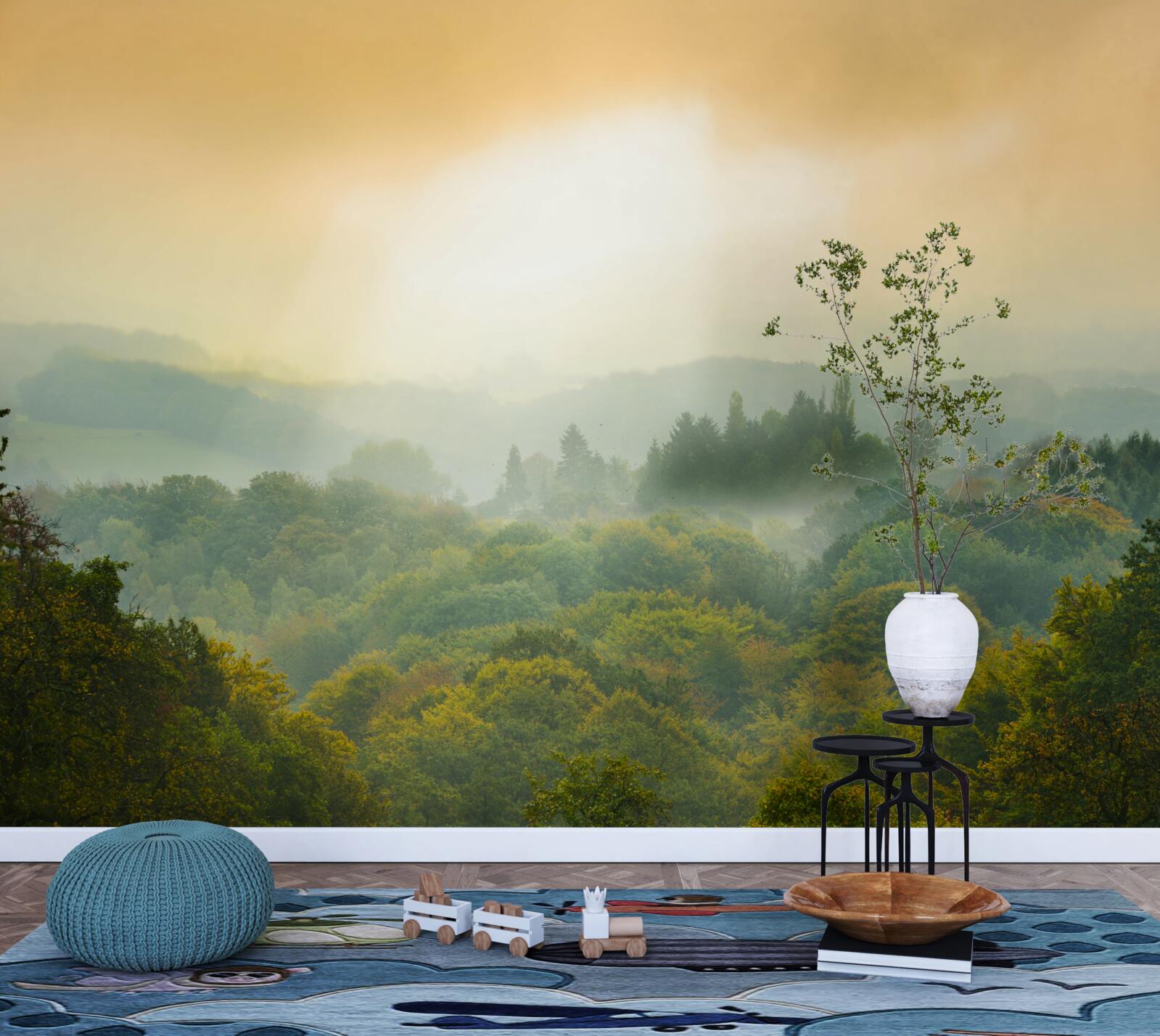 Фотошпалери Світанок сходить над задимленим лісом