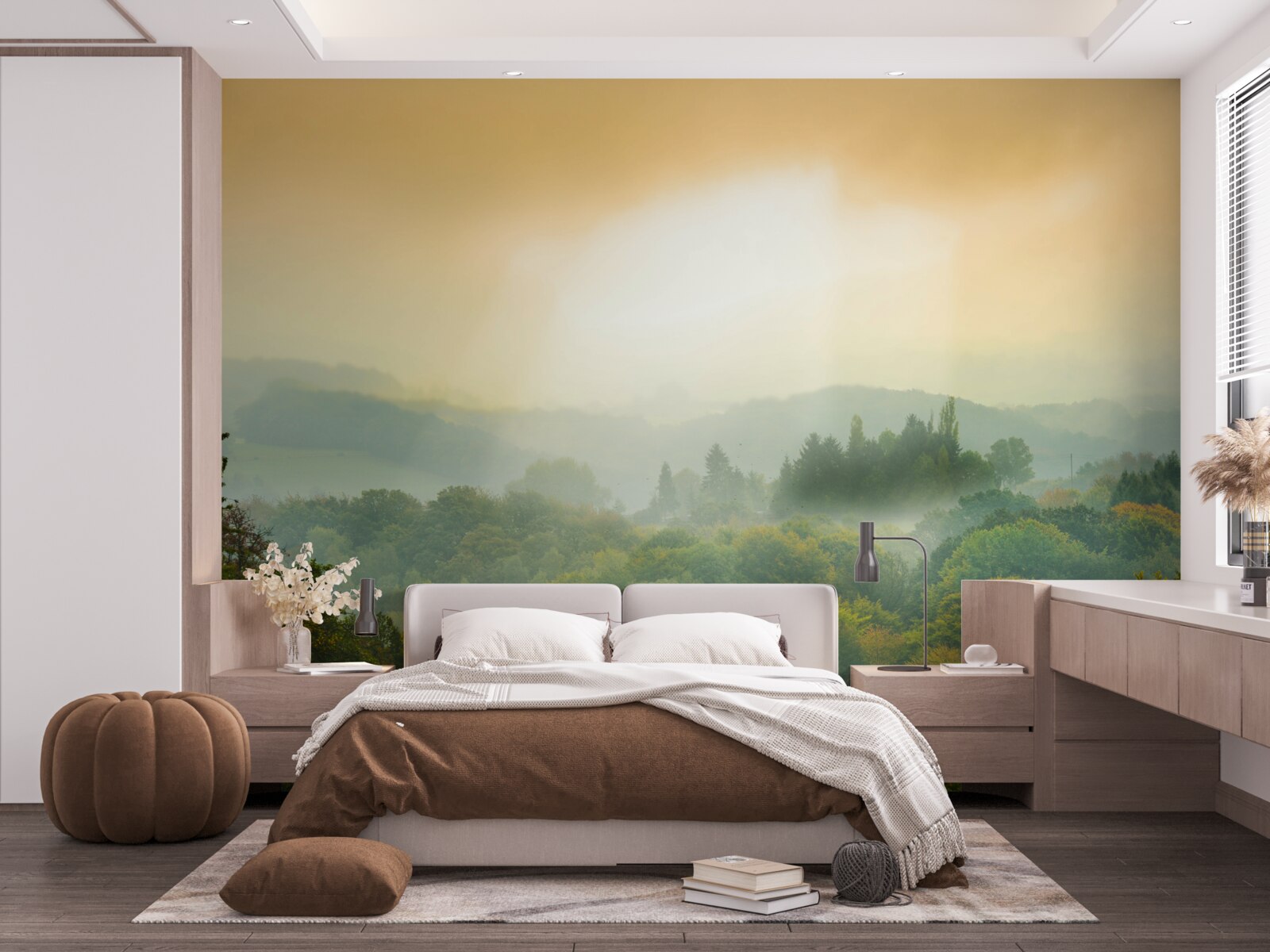 Фотошпалери Світанок сходить над задимленим лісом