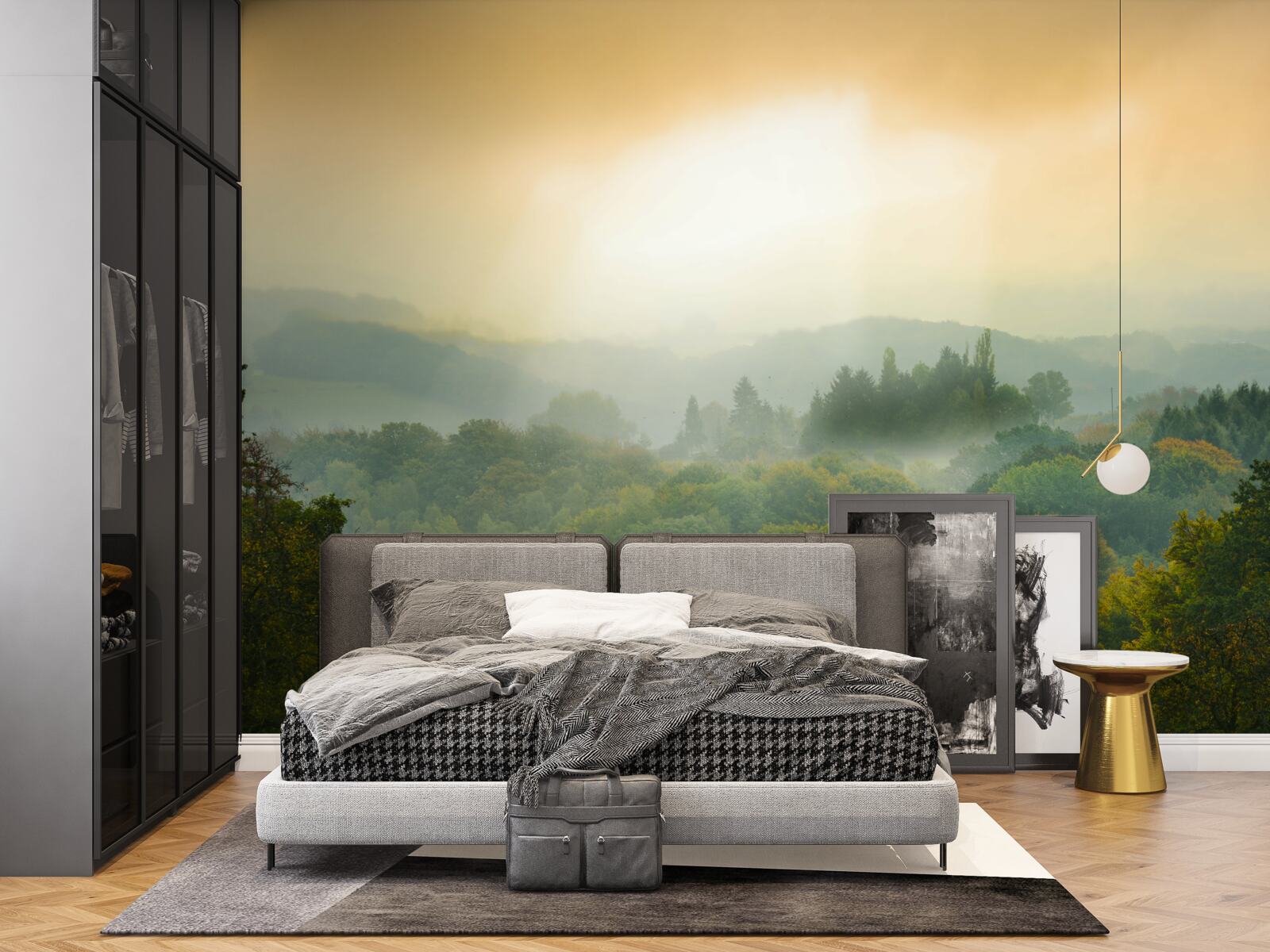 Фотошпалери Світанок сходить над задимленим лісом