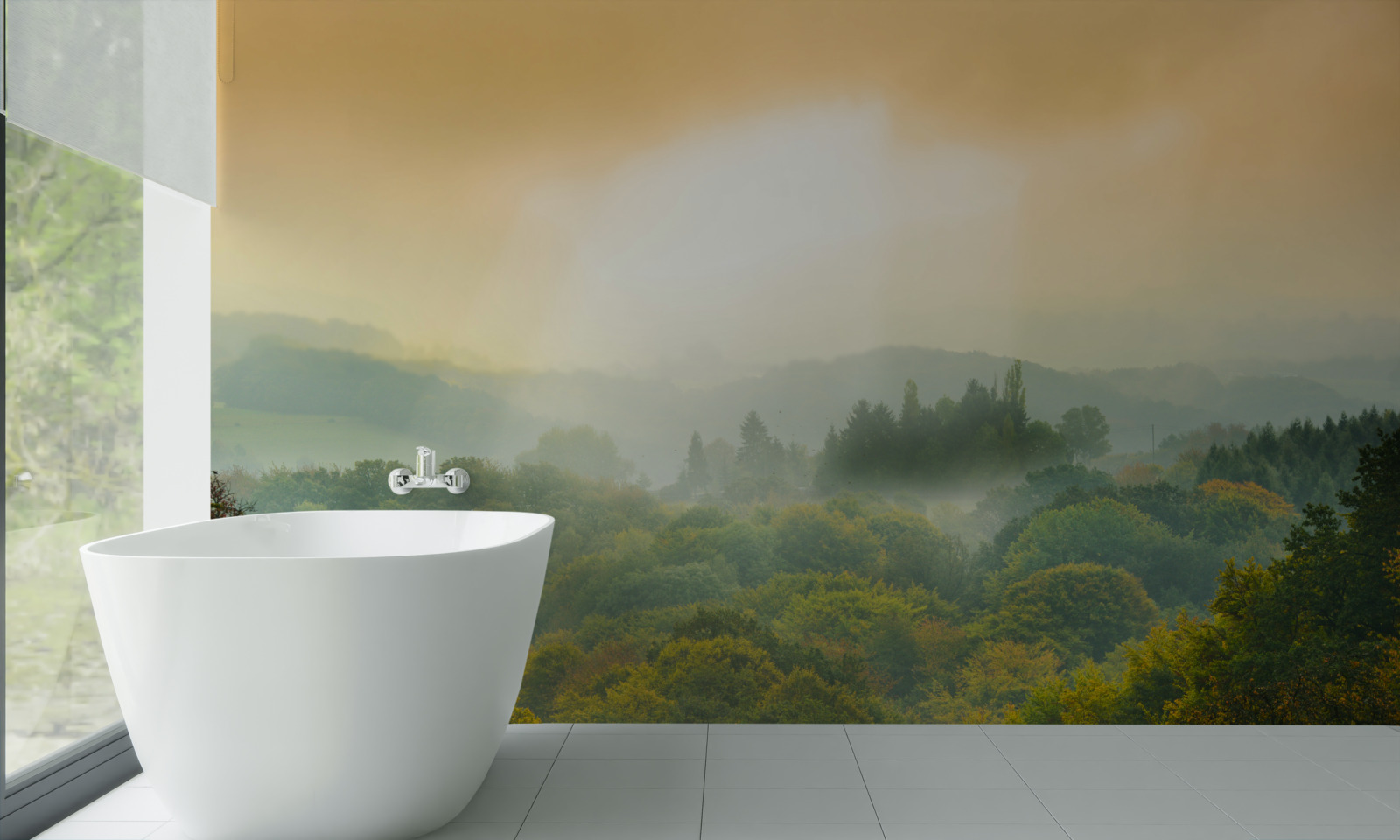 Фотошпалери Світанок сходить над задимленим лісом