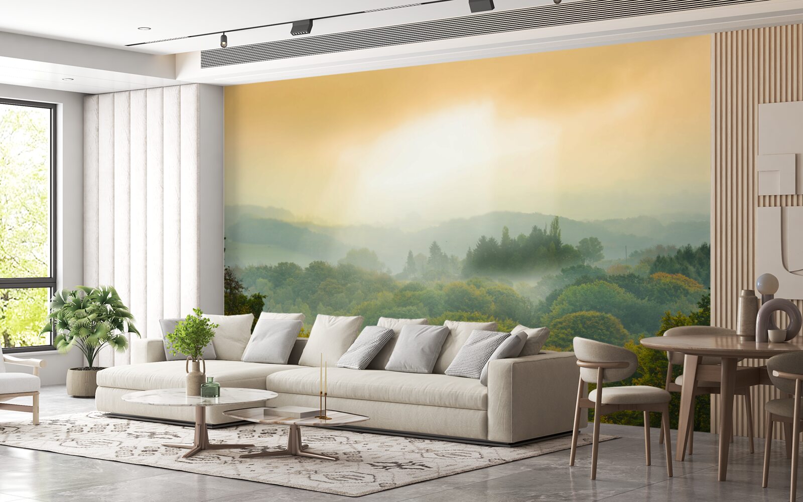 Фотошпалери Світанок сходить над задимленим лісом