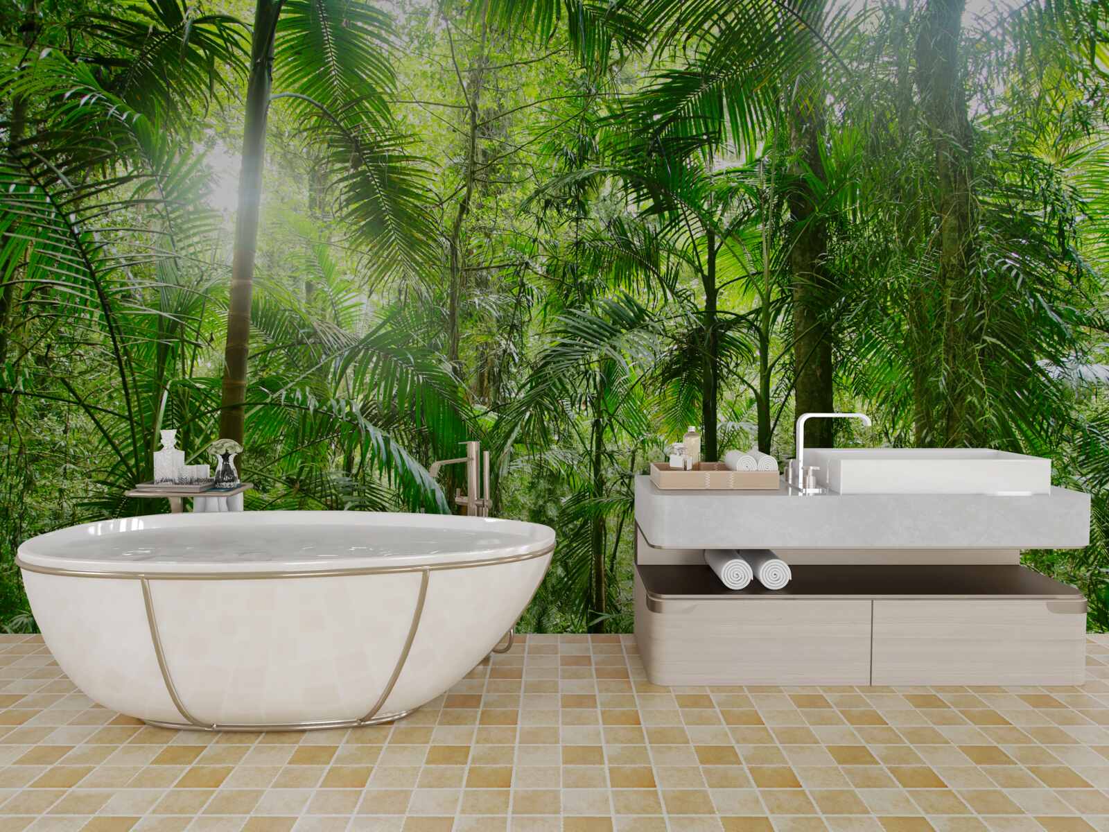 Фотошпалери пишна рослинність у лісистій місцевості