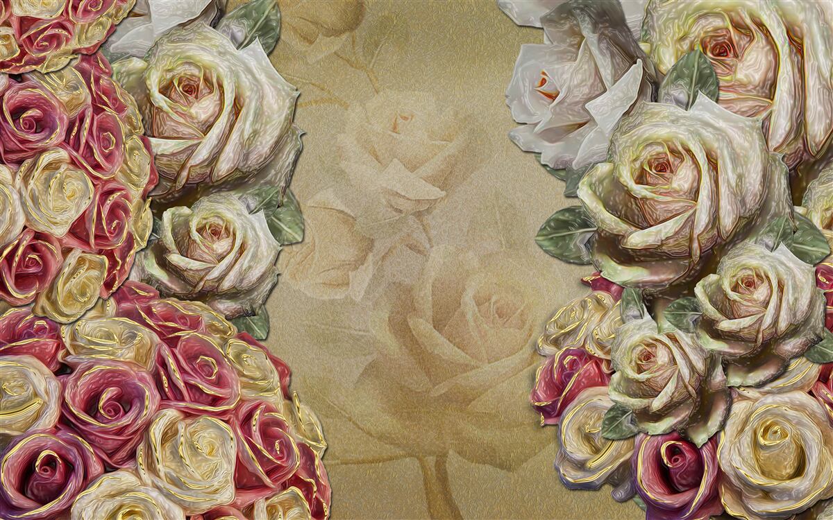 Фотошпалери вінтажна композиція поєднує білі та червоні троянди