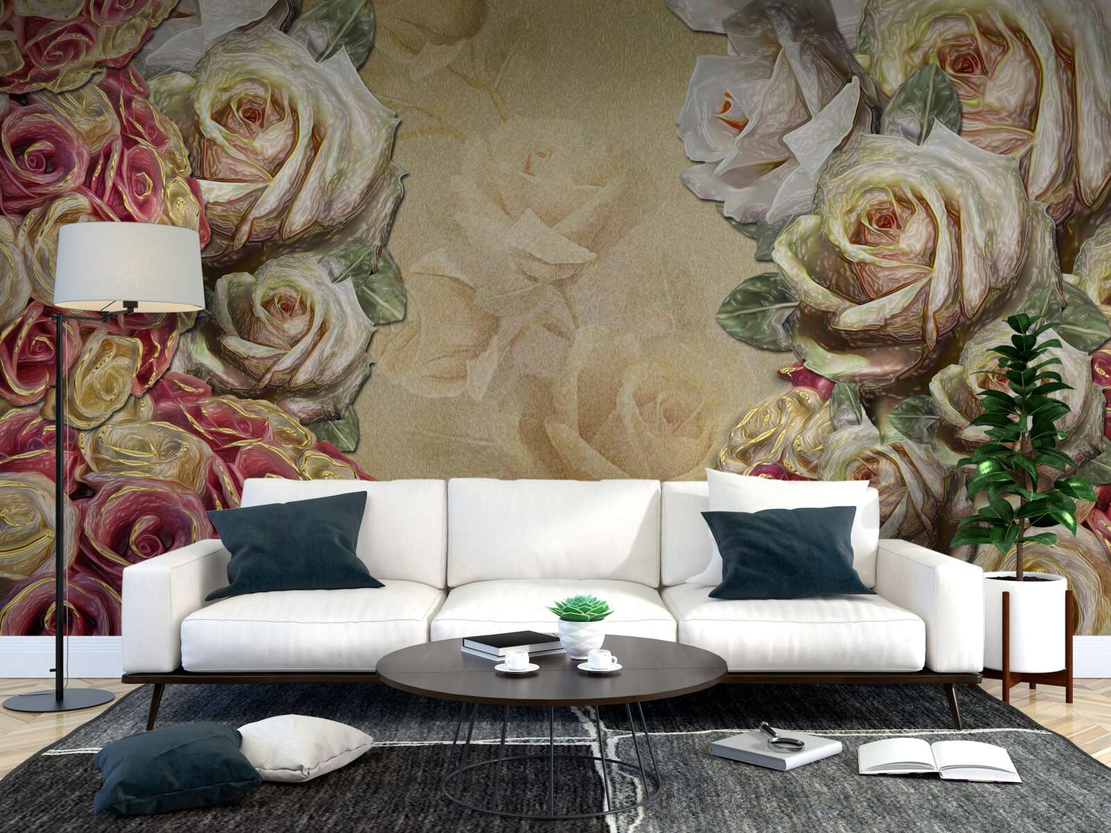 Фотошпалери вінтажна композиція поєднує білі та червоні троянди