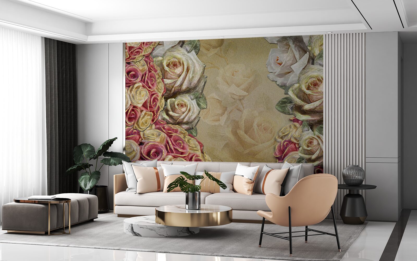 Фотошпалери вінтажна композиція поєднує білі та червоні троянди