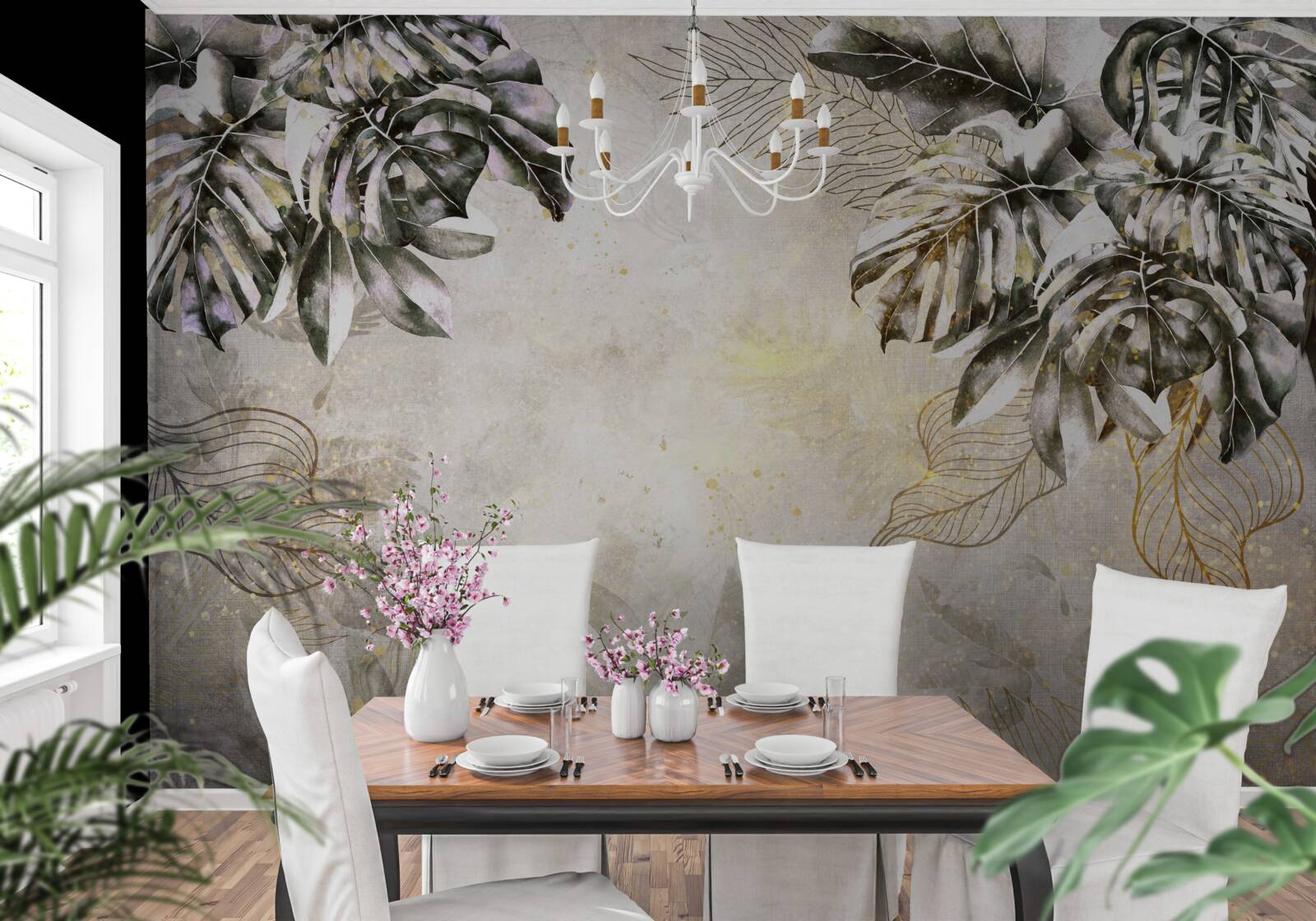 Фотошпалери осіння композиція включає велике листя монстери