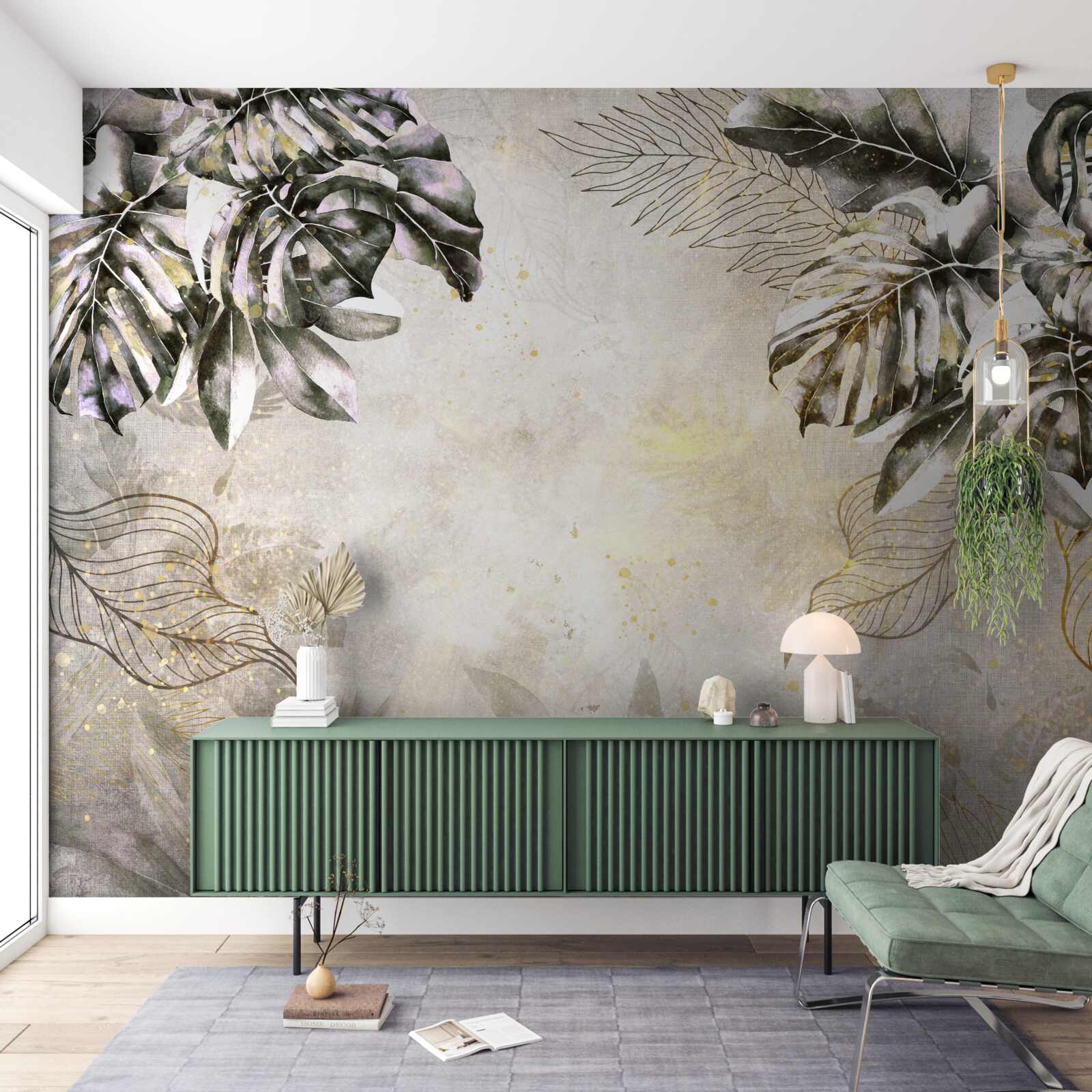 Фотошпалери осіння композиція включає велике листя монстери