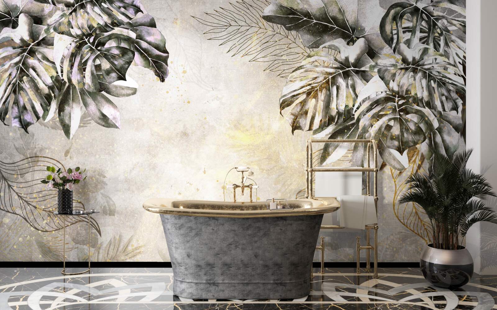 Фотошпалери осіння композиція включає велике листя монстери