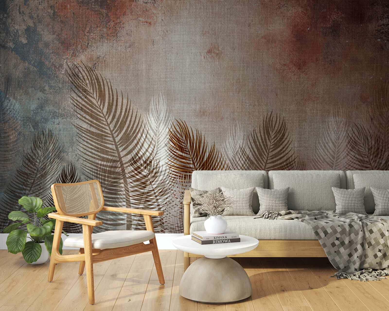 Фотошпалери пальмове листя в осінній палітрі має пухнастий вигляд