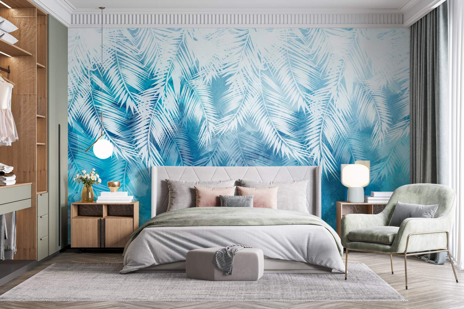 Фотошпалери біле листя папороті на зимовому тлі