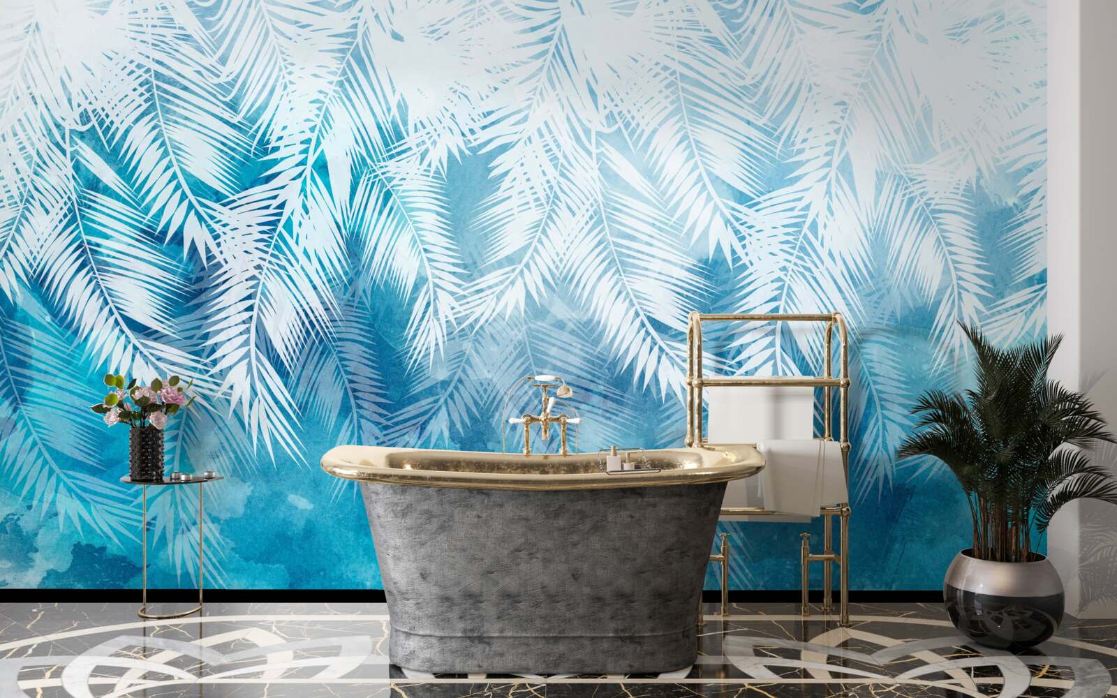 Фотошпалери біле листя папороті на зимовому тлі