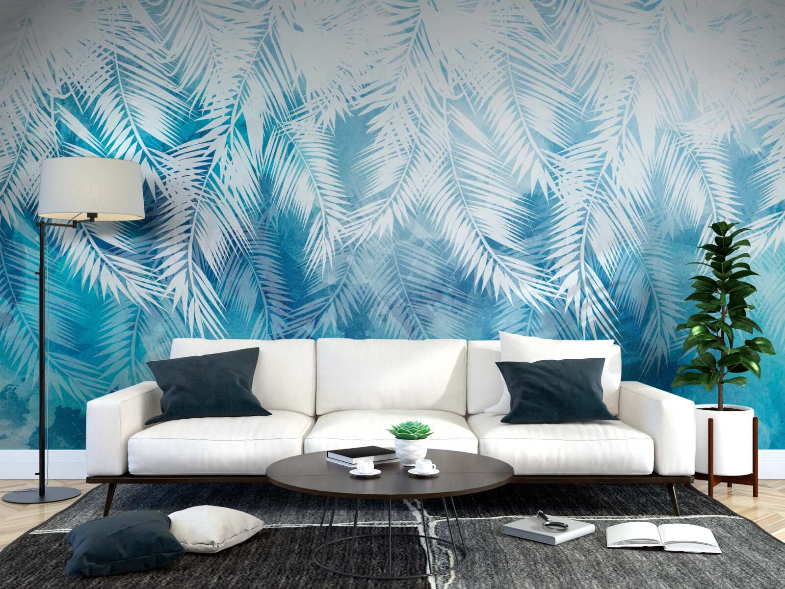 Фотошпалери біле листя папороті на зимовому тлі