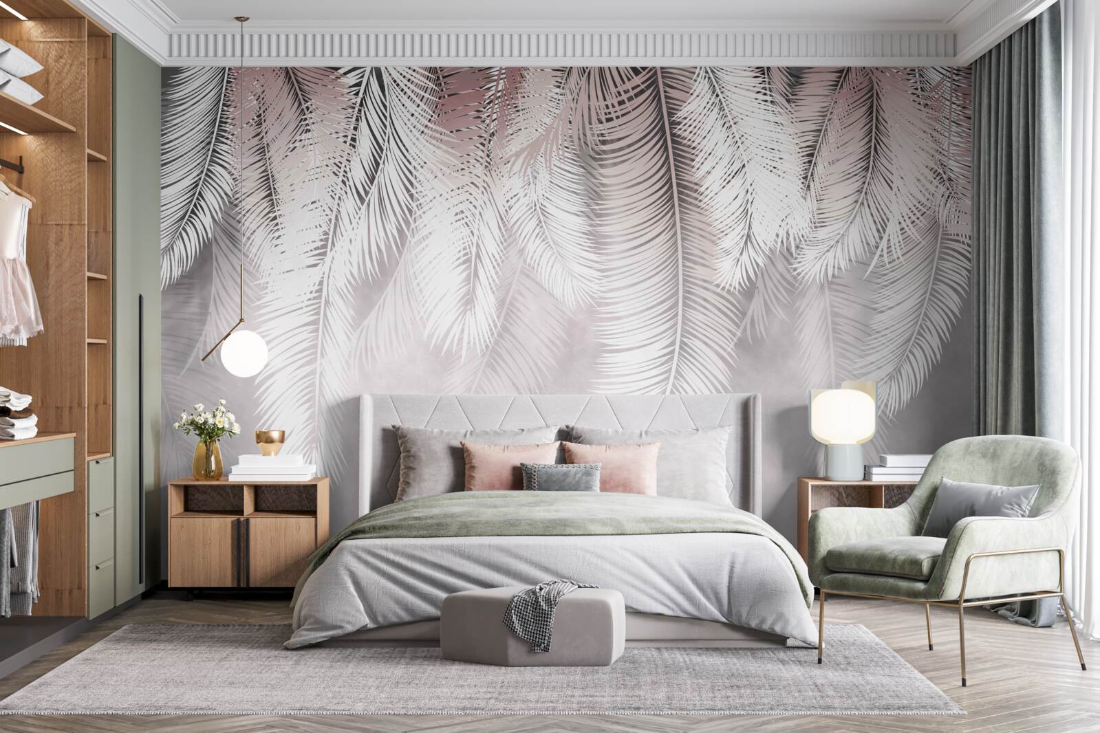 Фотошпалери біле, пухнасте та яскраве пальмове листя