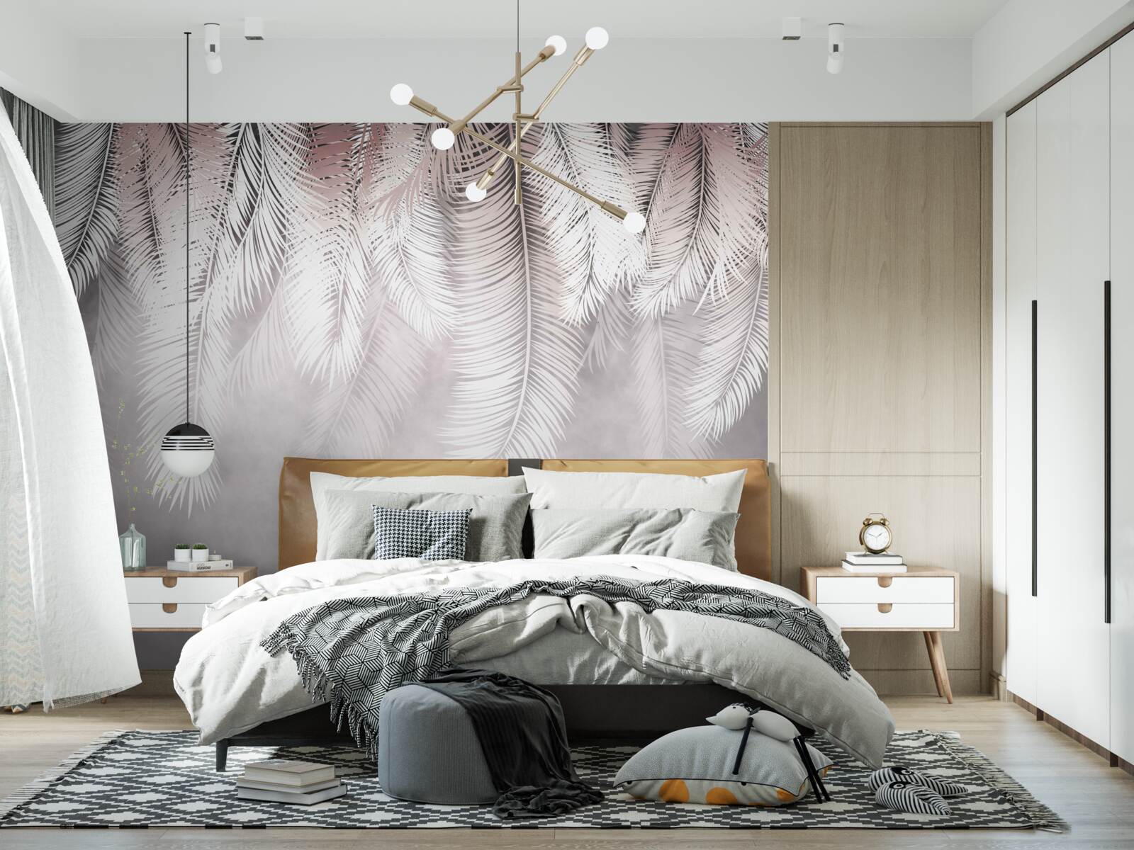 Фотошпалери біле, пухнасте та яскраве пальмове листя