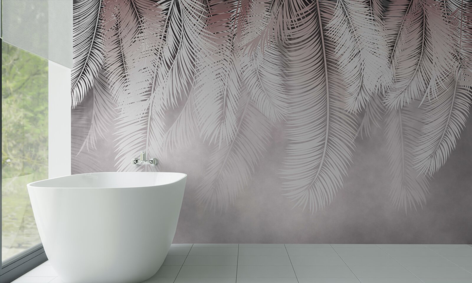 Фотошпалери біле, пухнасте та яскраве пальмове листя