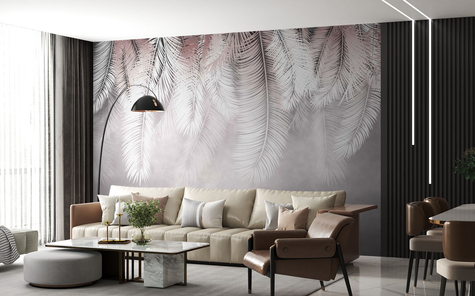 Фотошпалери біле, пухнасте та яскраве пальмове листя