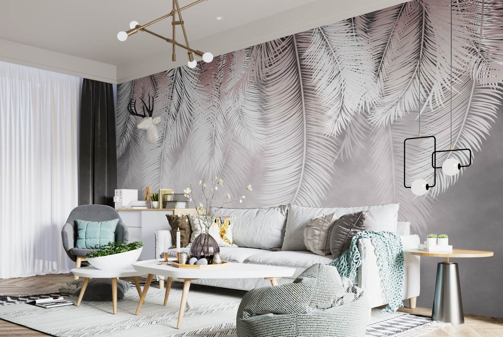 Фотошпалери біле, пухнасте та яскраве пальмове листя