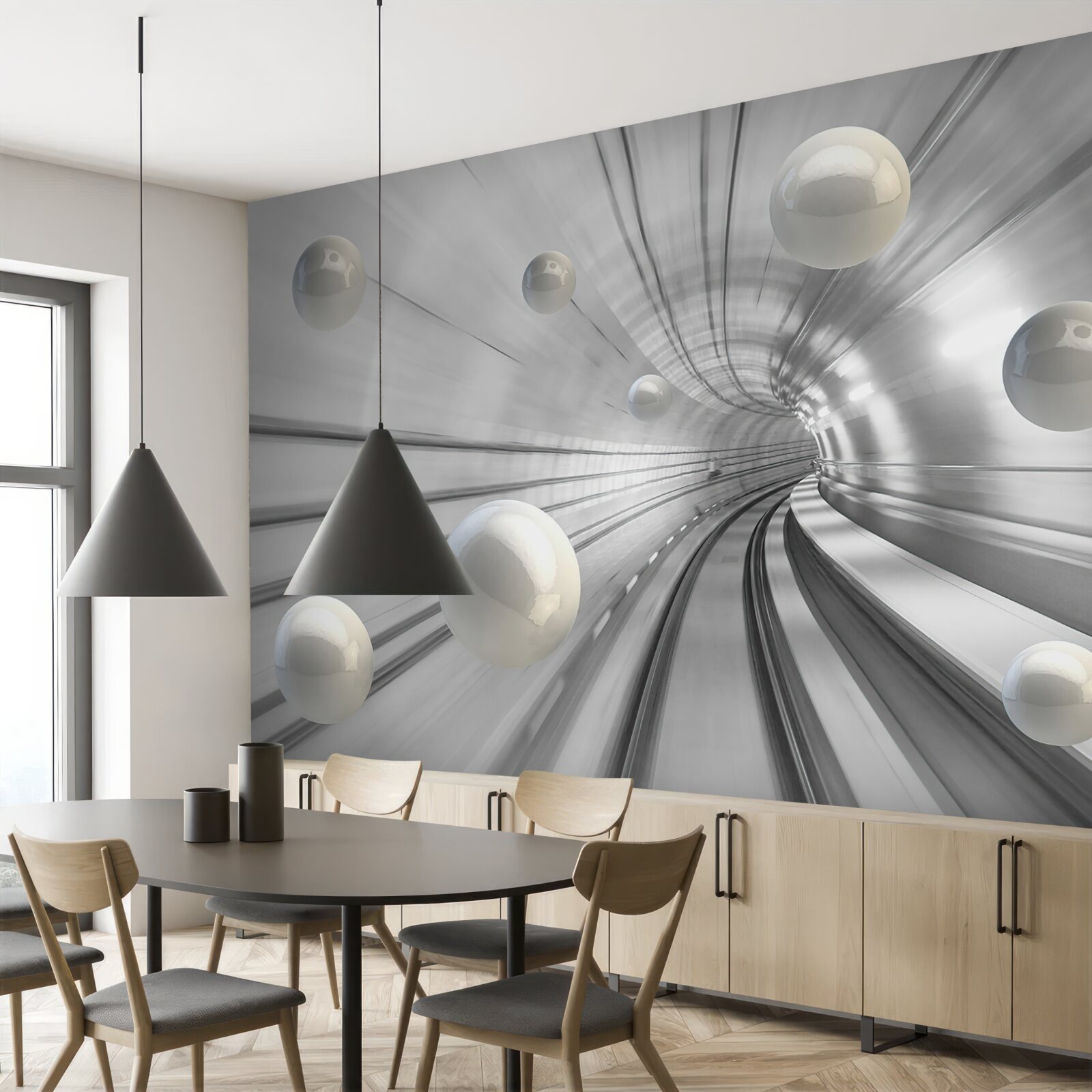 Фотошпалери проходження білосніжних куль, підвішених у повітрі