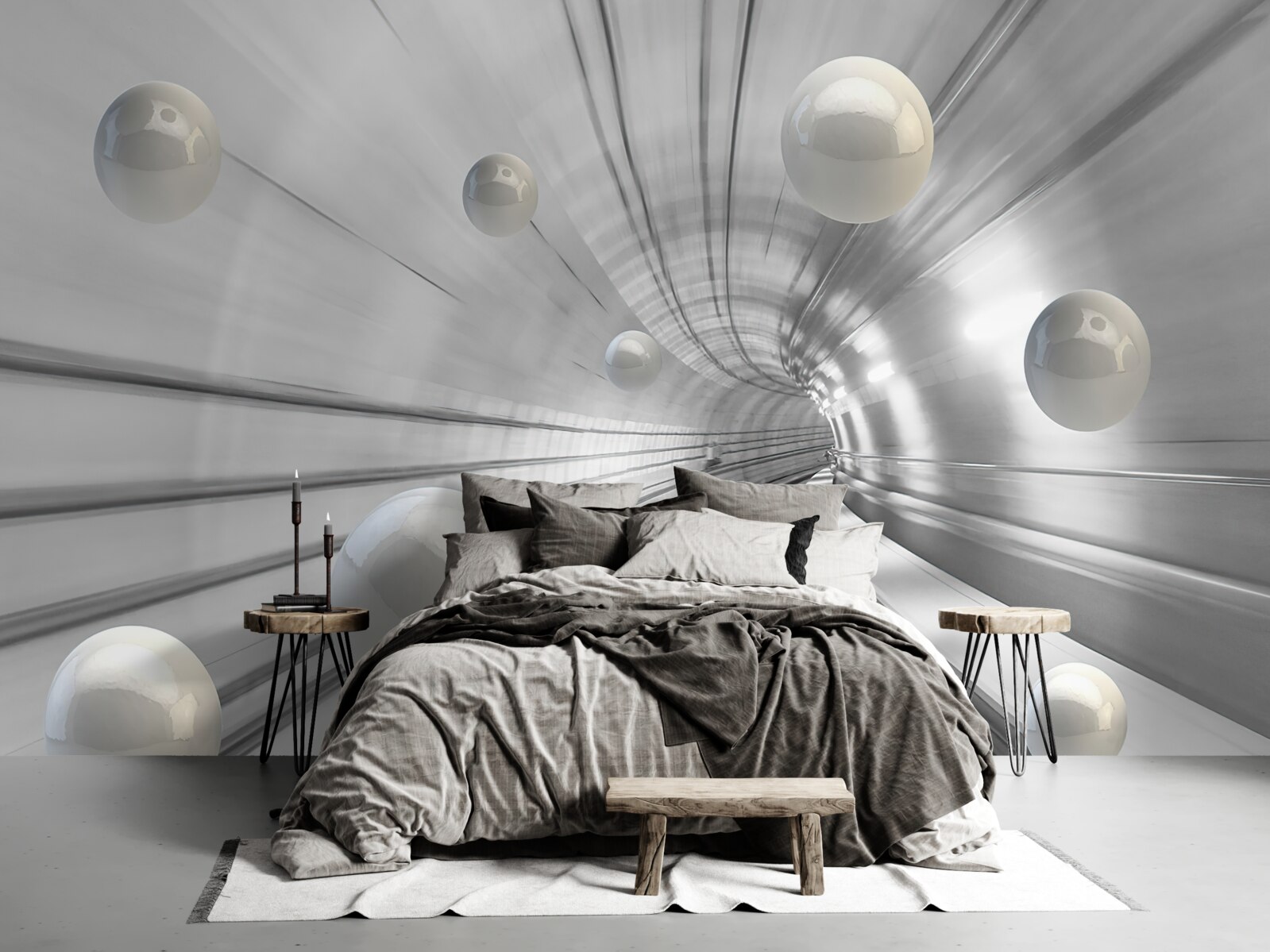 Фотошпалери проходження білосніжних куль, підвішених у повітрі