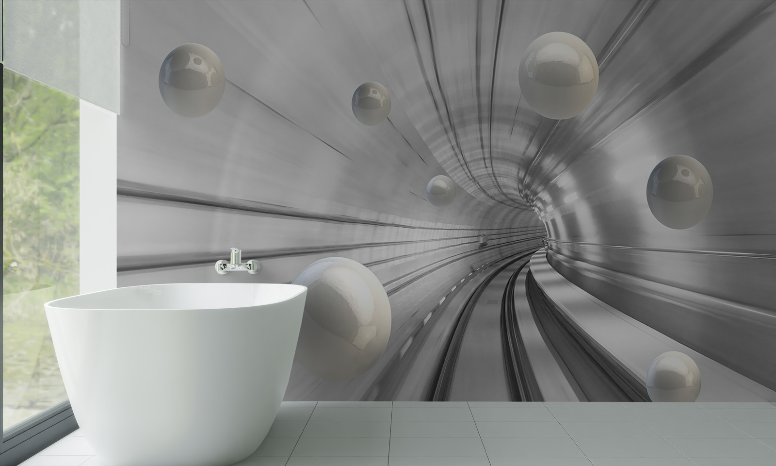 Фотошпалери проходження білосніжних куль, підвішених у повітрі