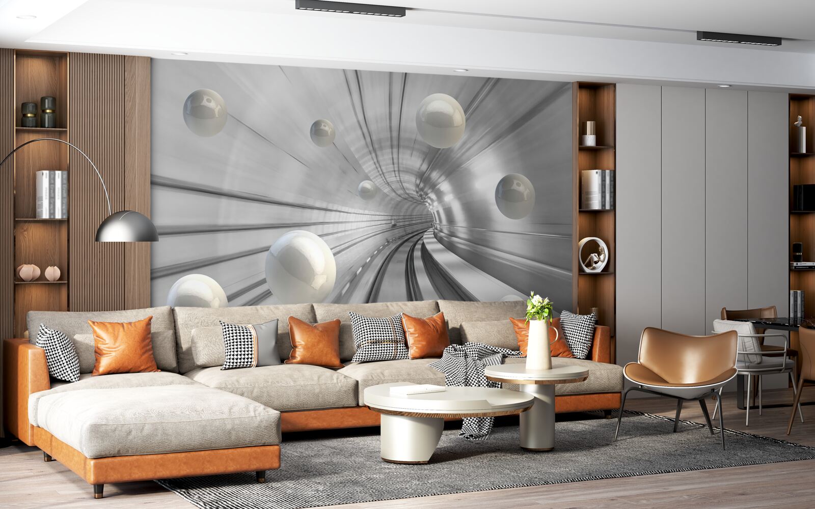 Фотошпалери проходження білосніжних куль, підвішених у повітрі