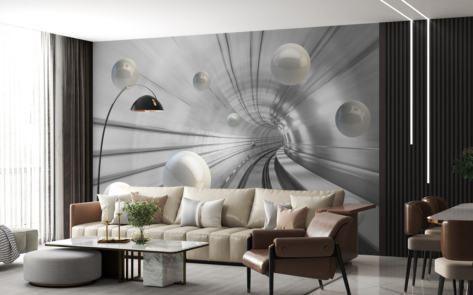 Фотошпалери проходження білосніжних куль, підвішених у повітрі