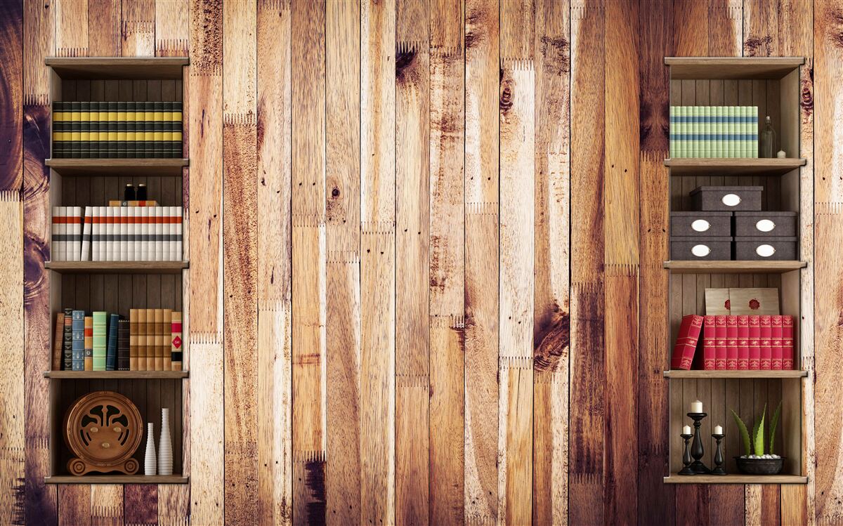 Фотошпалери книжкові полиці на паркетній підлозі