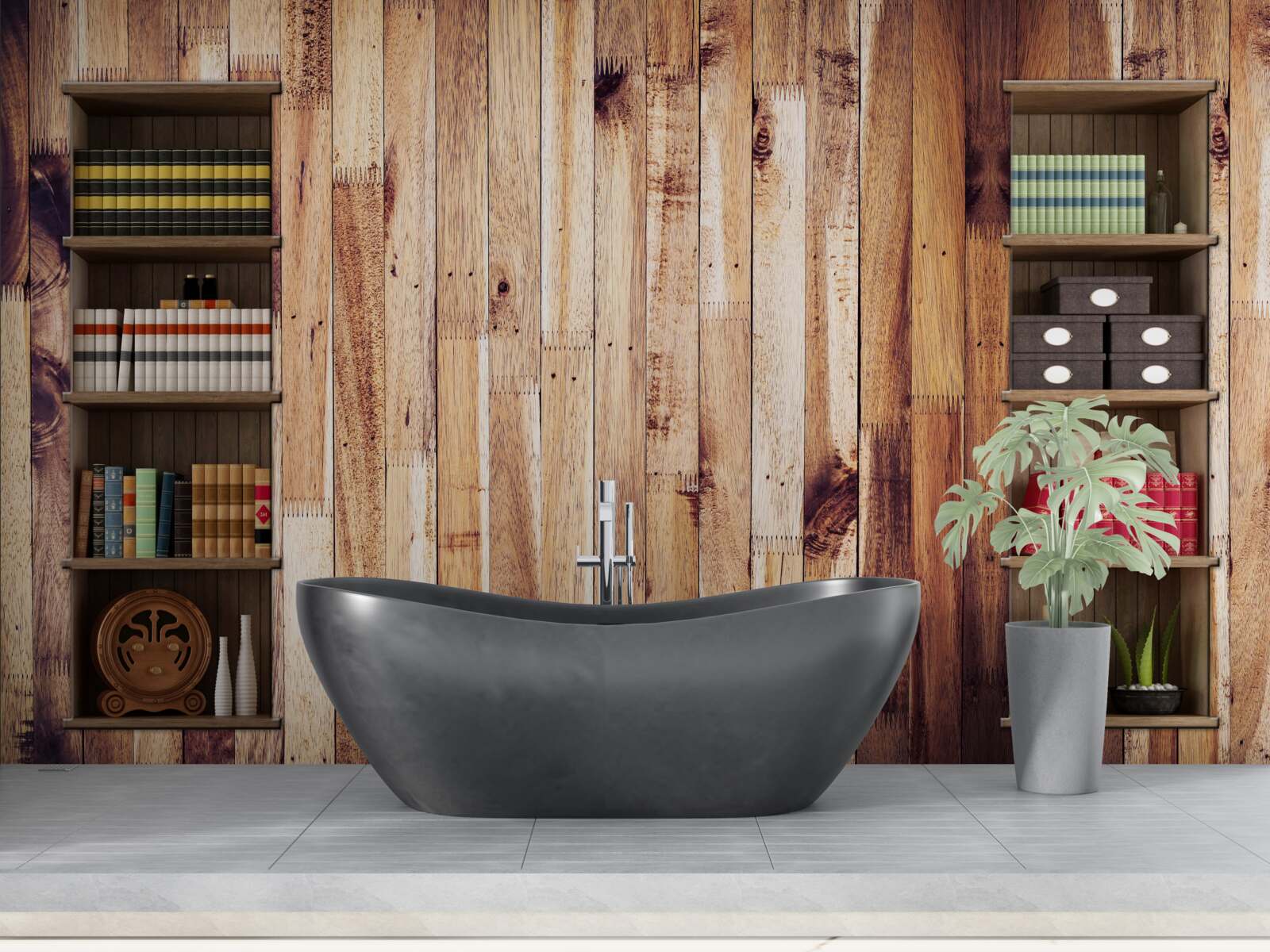 Фотошпалери книжкові полиці на паркетній підлозі