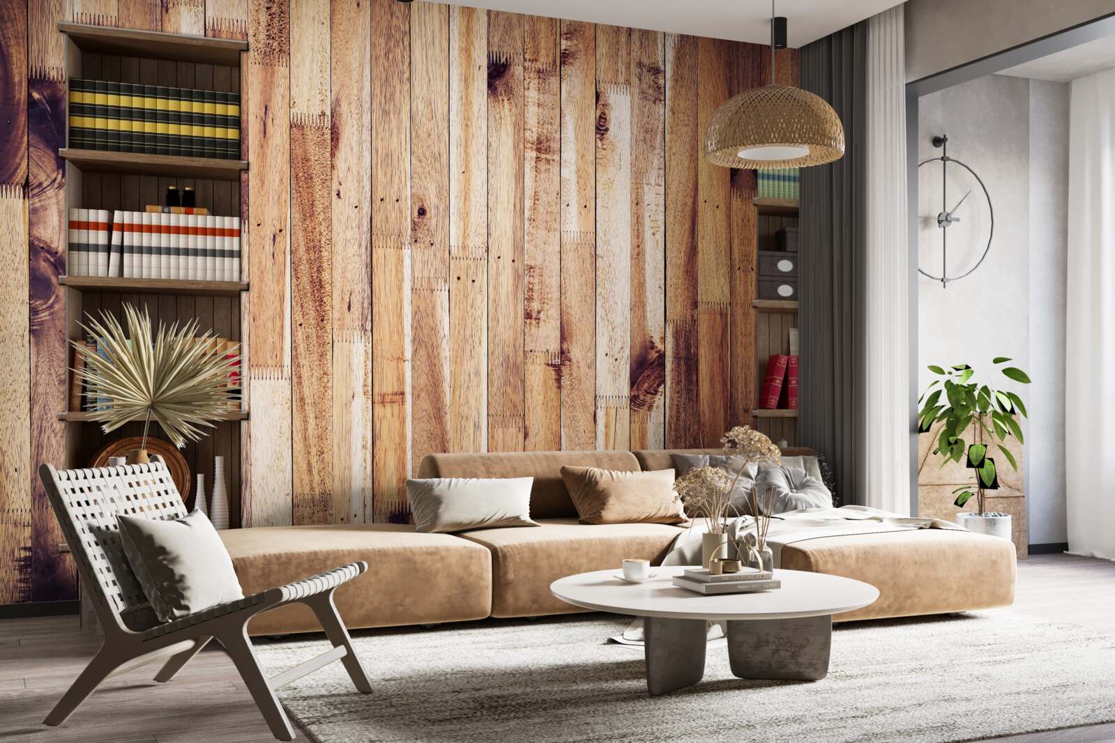 Фотошпалери книжкові полиці на паркетній підлозі