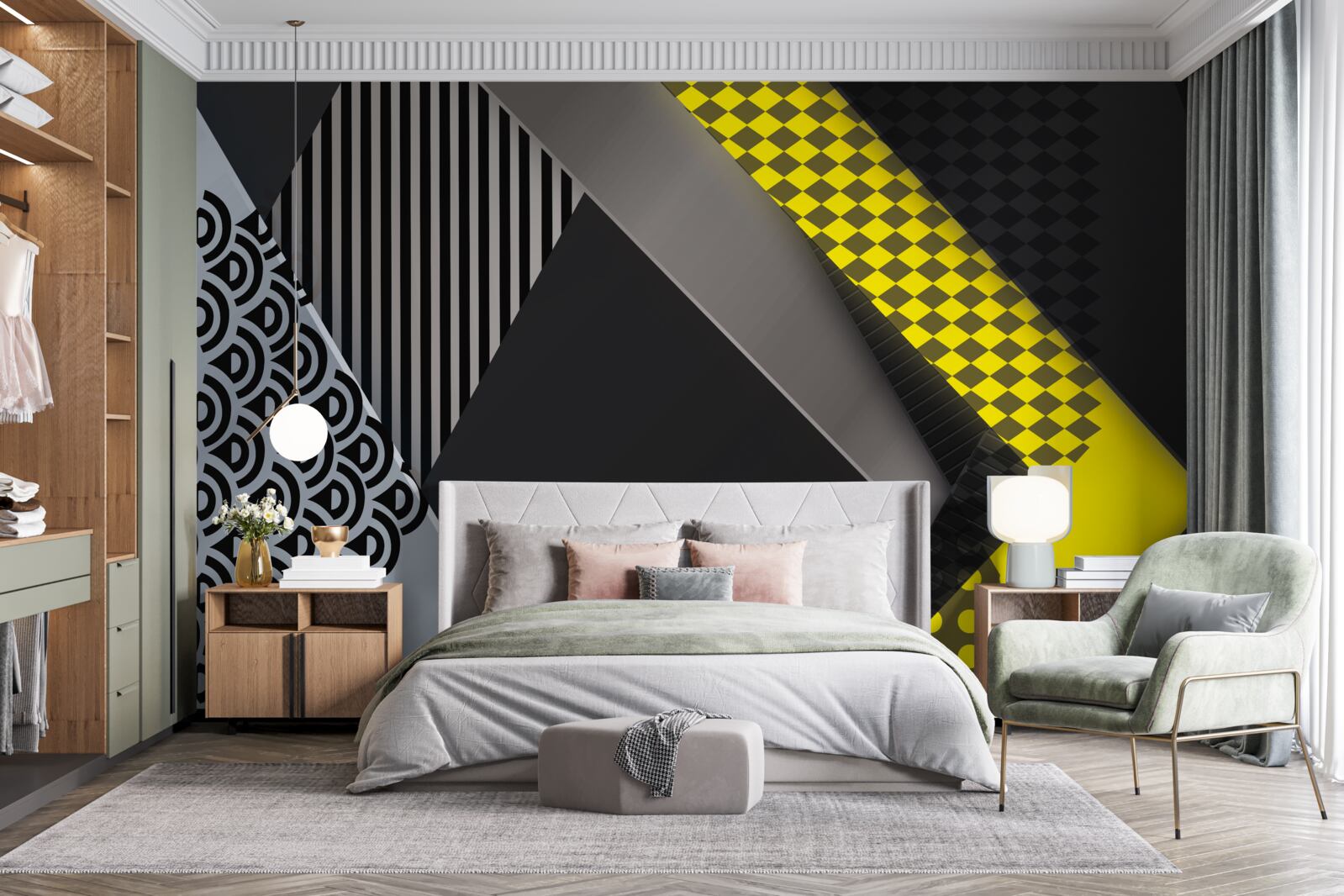 Фотошпалери прямокутники чорного та жовтого кольорів