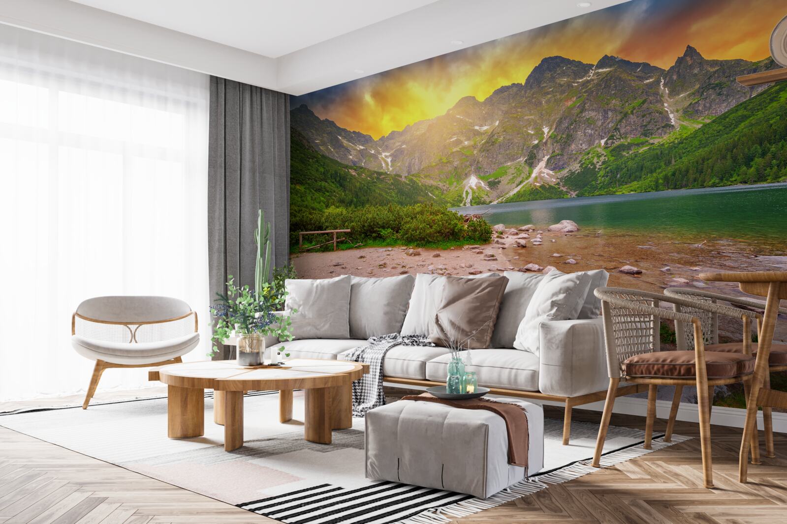 Фотошпалери призахідне сонце сідає за озеро в горах Татри