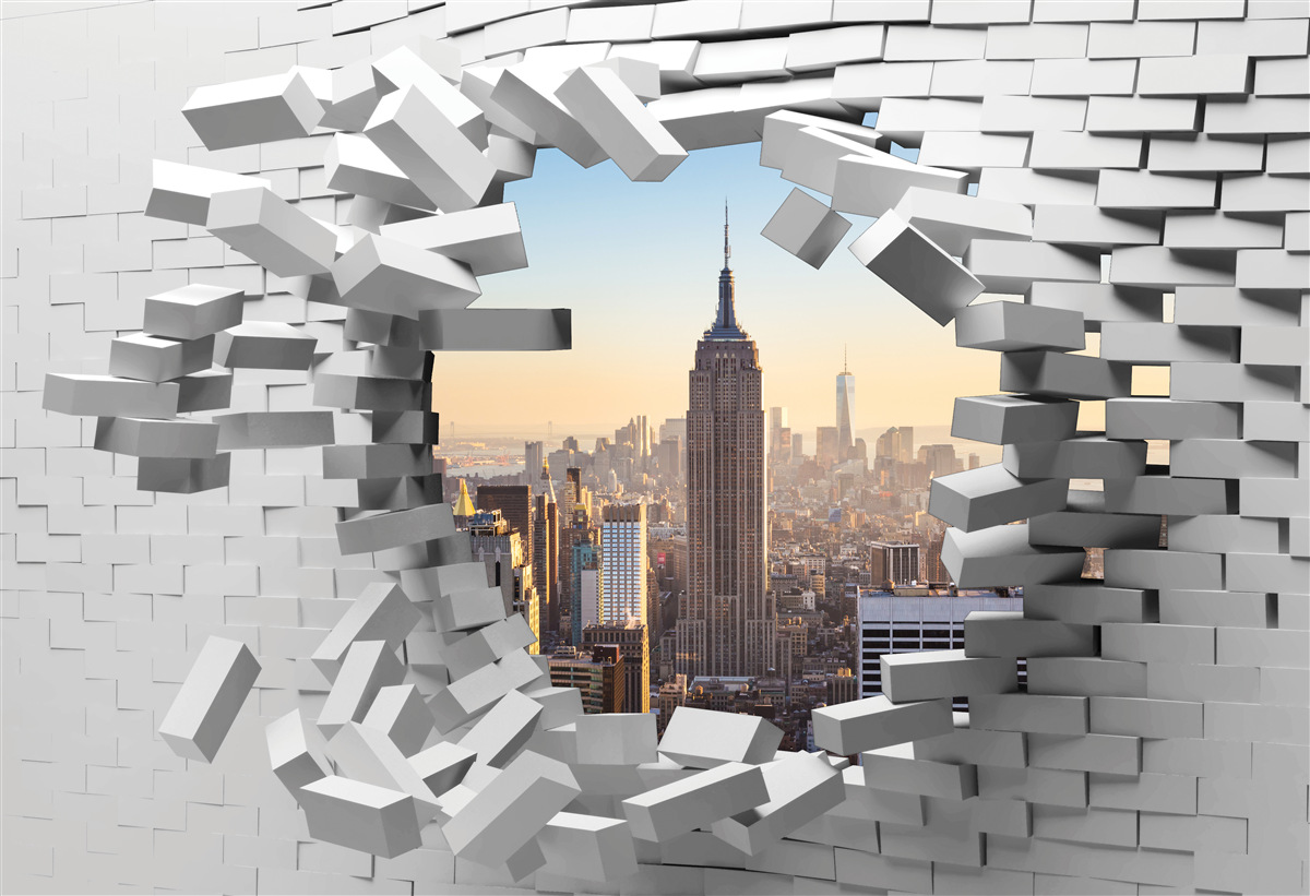 Фотошпалери дивлячись крізь зруйновану стіну Емпайр Стейт Білдінг