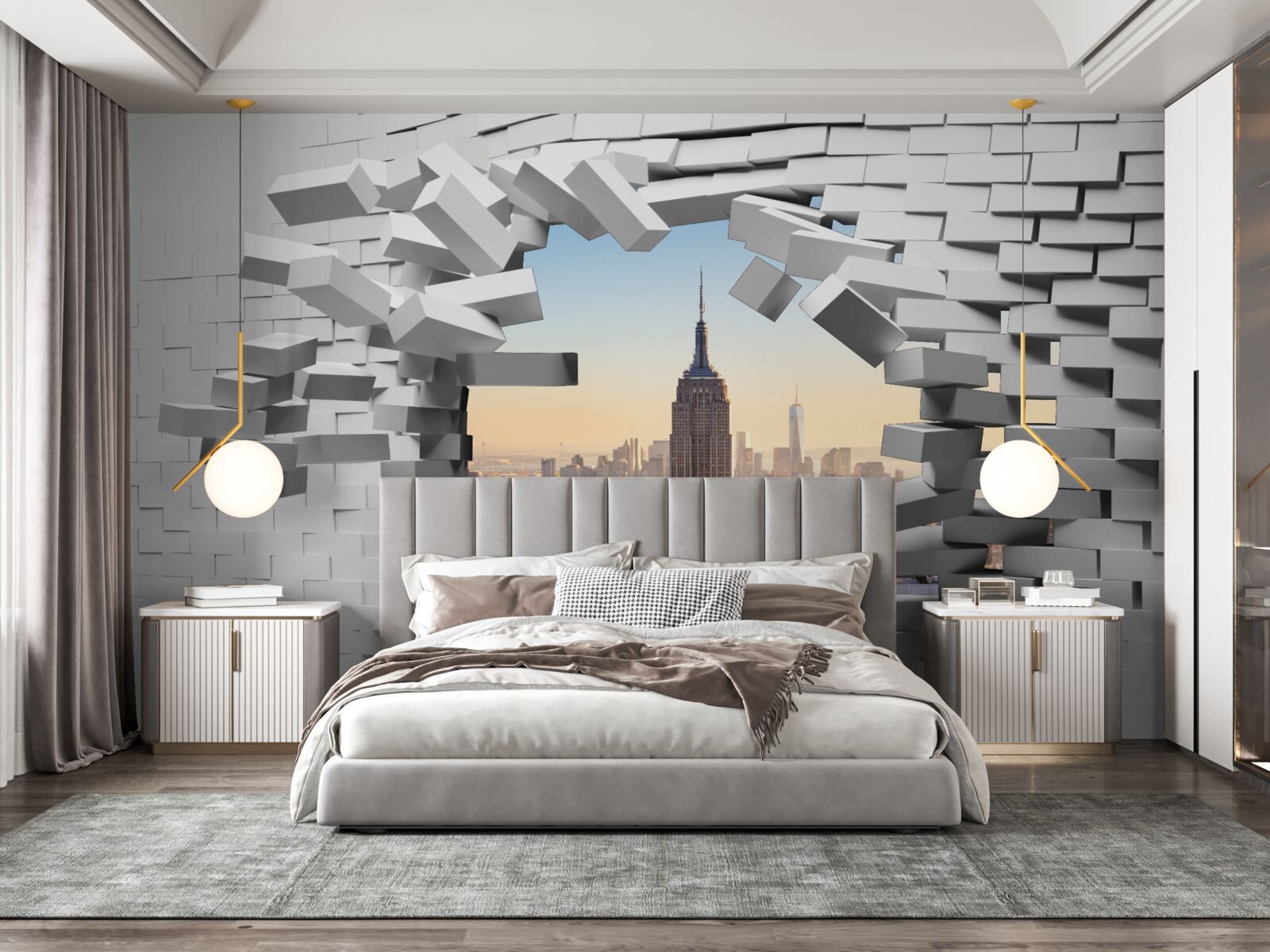 Фотошпалери дивлячись крізь зруйновану стіну Емпайр Стейт Білдінг