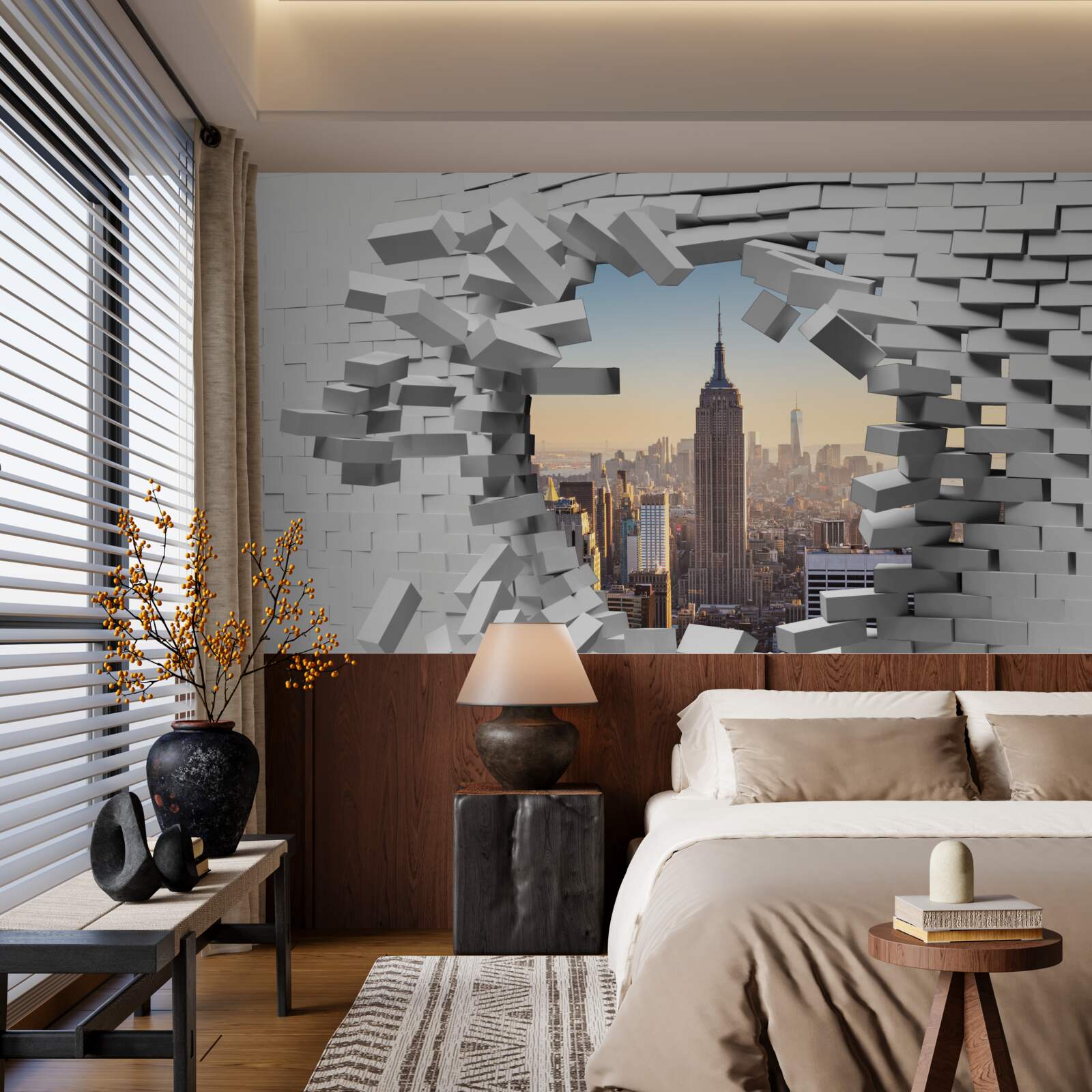 Фотошпалери дивлячись крізь зруйновану стіну Емпайр Стейт Білдінг