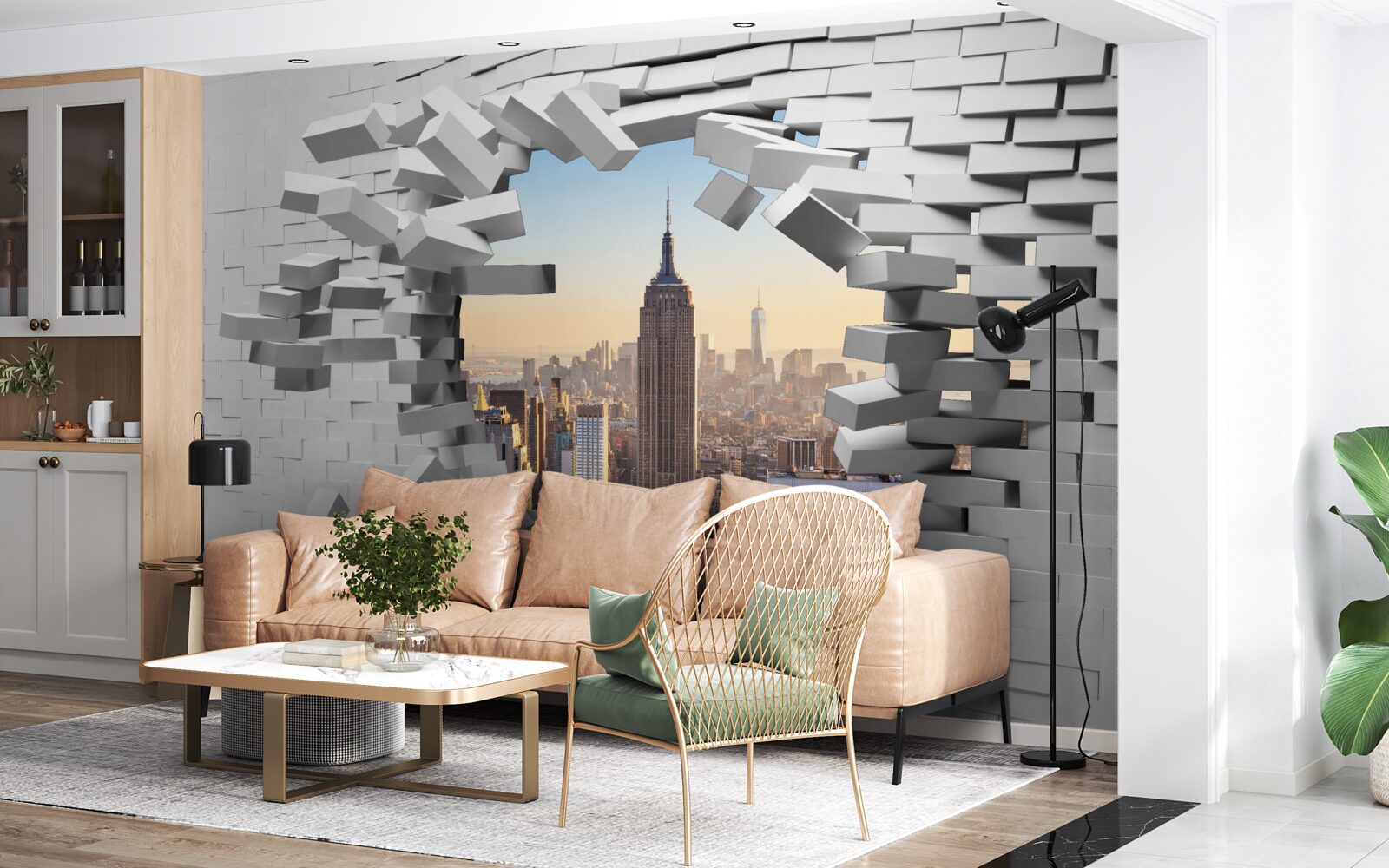 Фотошпалери дивлячись крізь зруйновану стіну Емпайр Стейт Білдінг