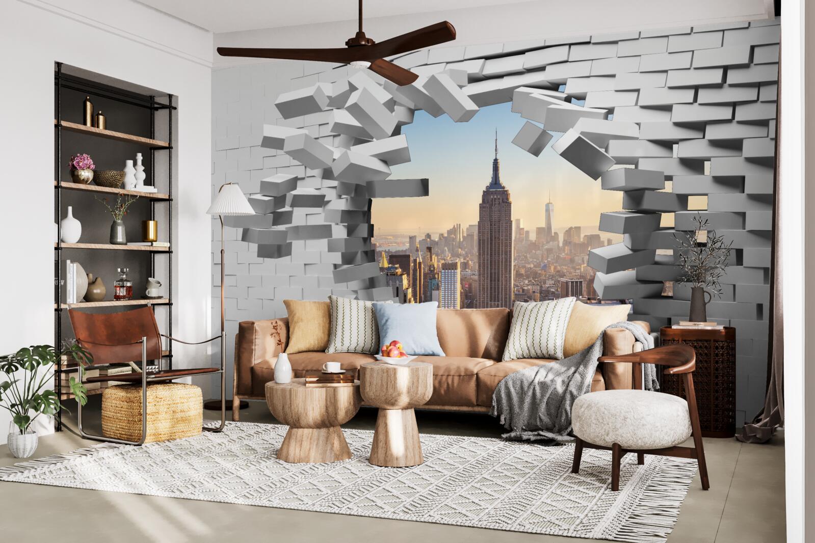 Фотошпалери дивлячись крізь зруйновану стіну Емпайр Стейт Білдінг