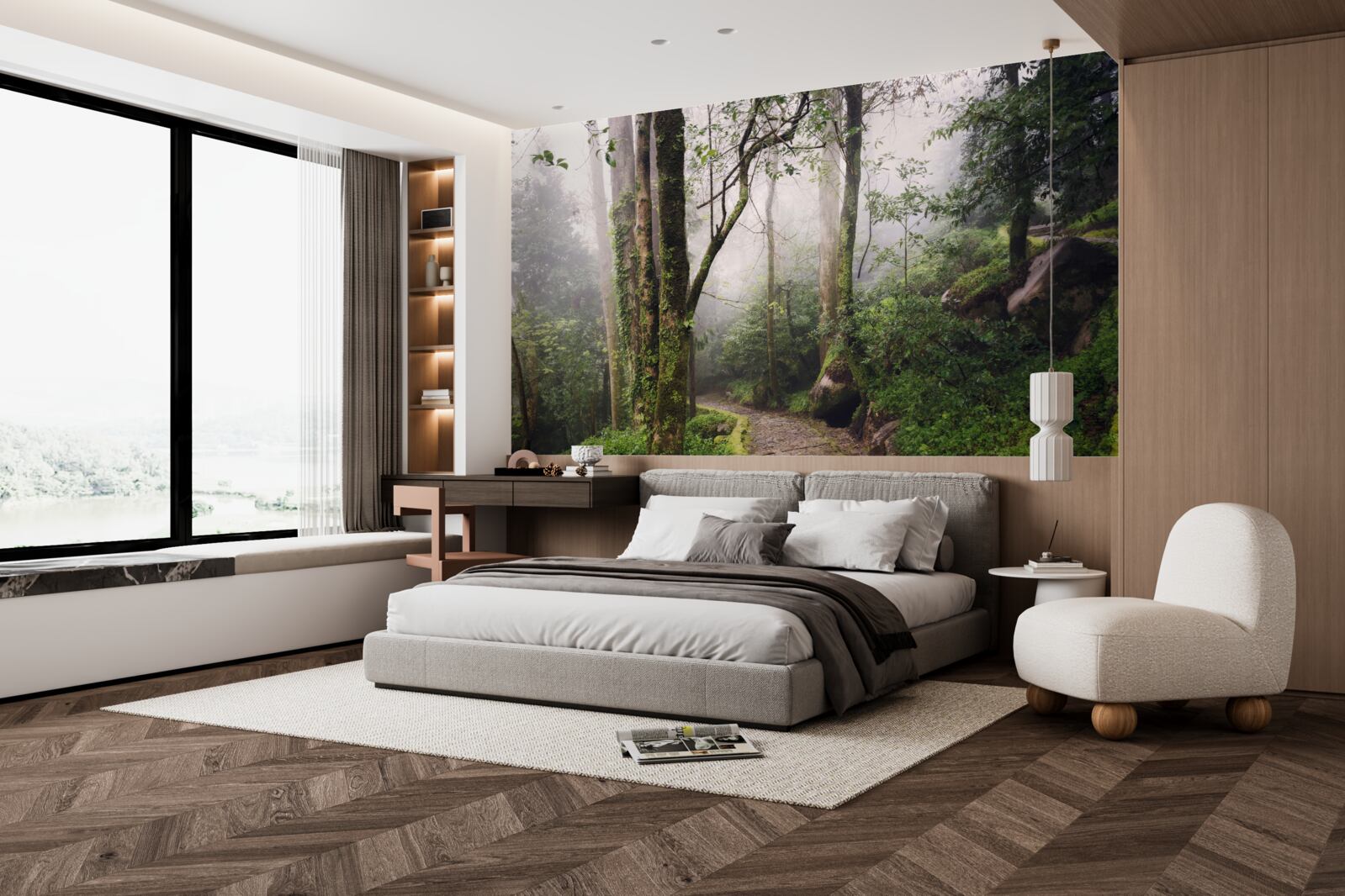 Фотошпалери Стежка через зелений лежачий ліс