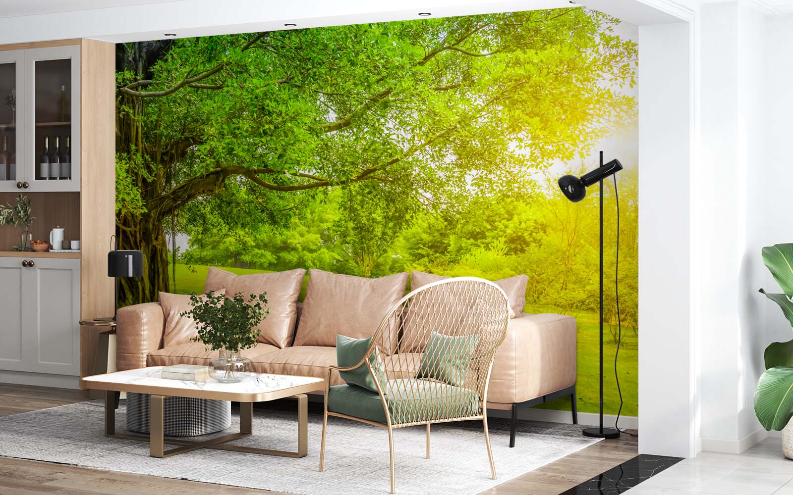 Фотошпалери світла галявина, освітлена сонцем і помітна своїм зеленим кольором