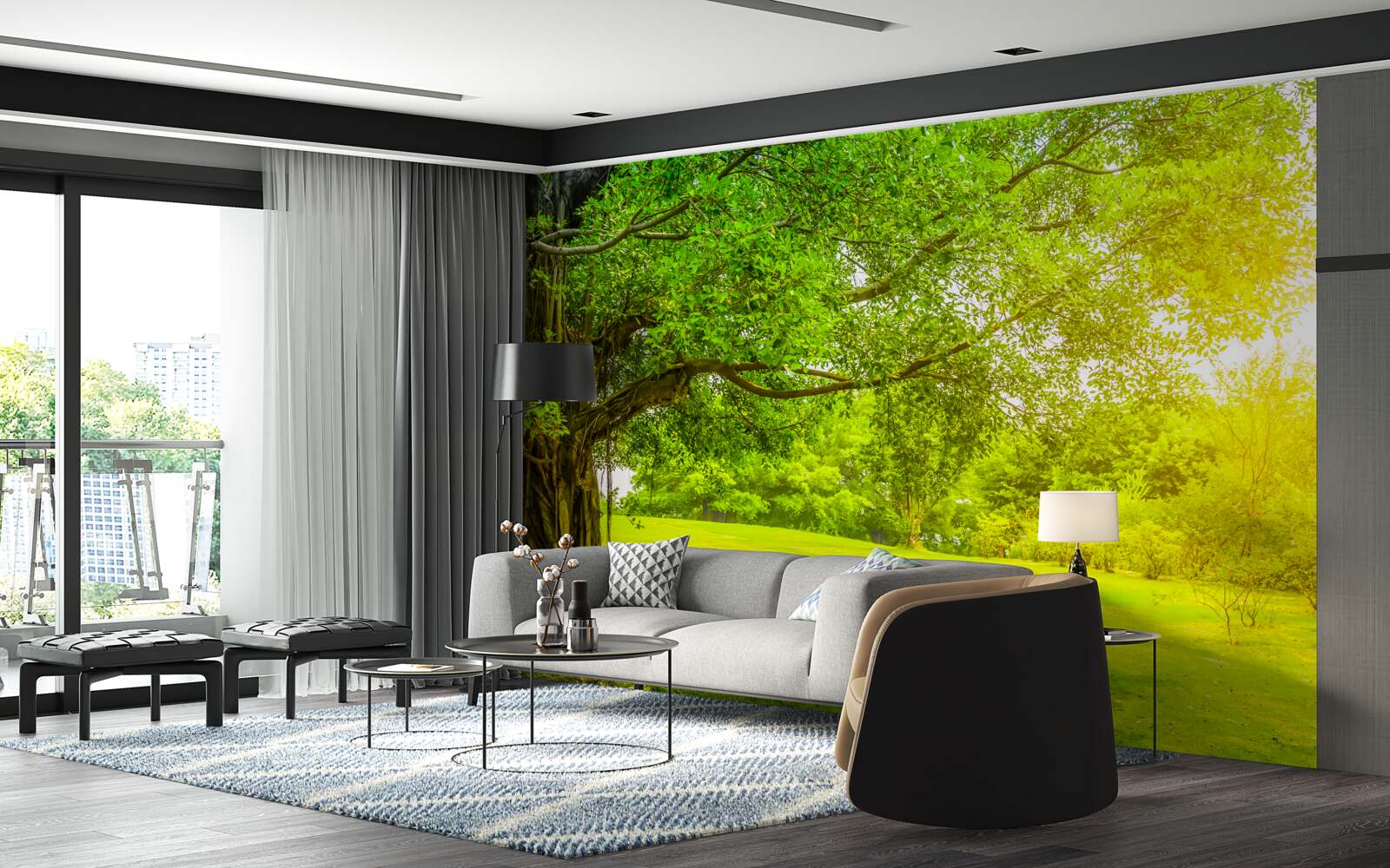 Фотошпалери світла галявина, освітлена сонцем і помітна своїм зеленим кольором