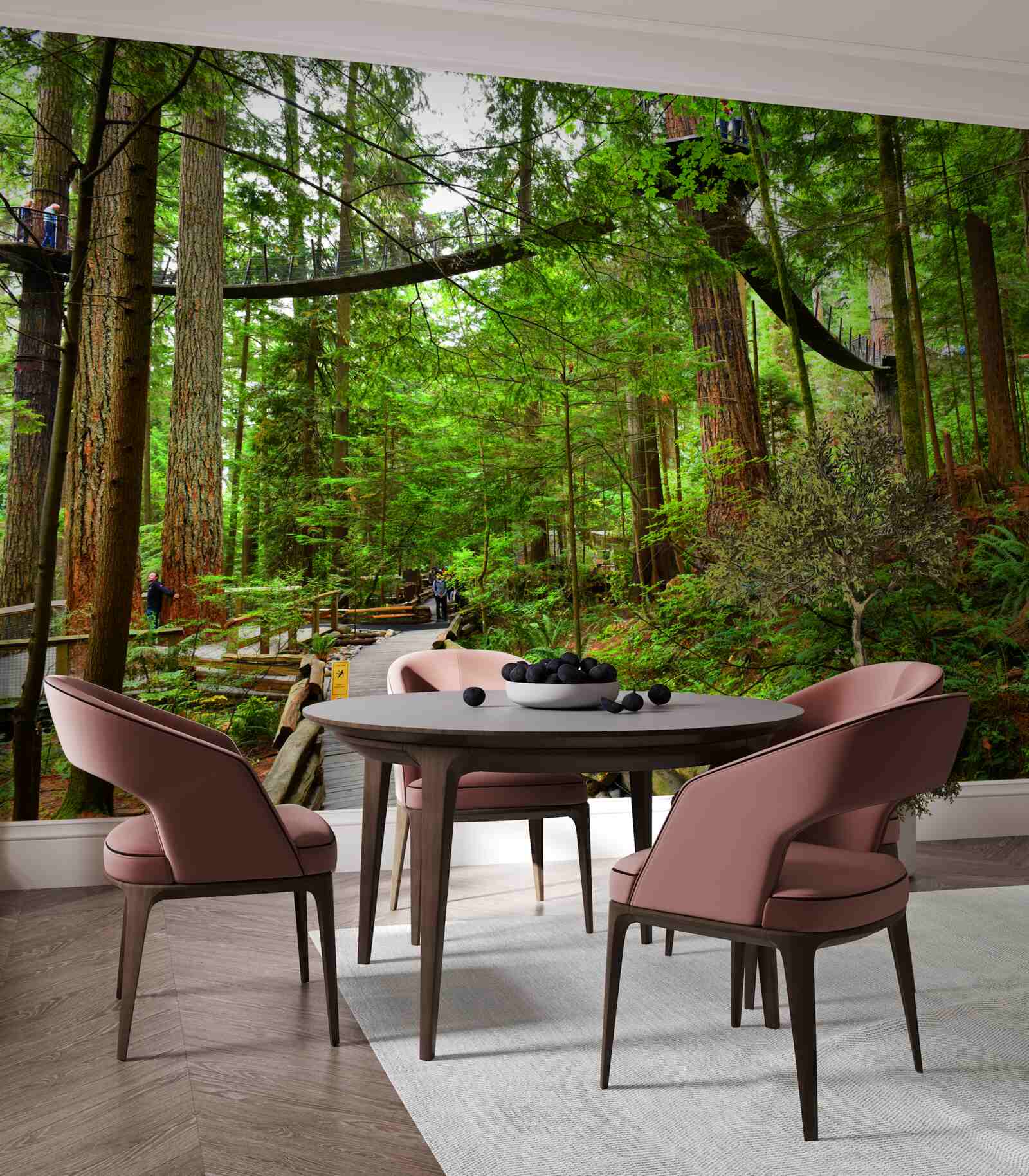 Фотошпалери підвісний туристичний міст, оточений лісом