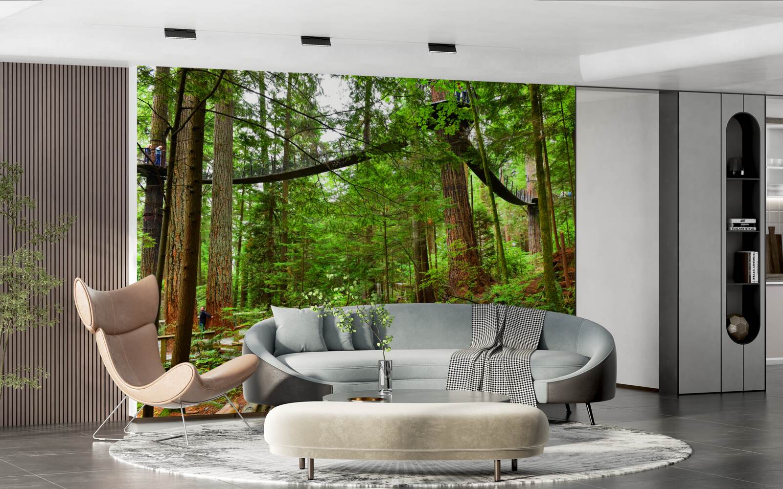 Фотошпалери підвісний туристичний міст, оточений лісом